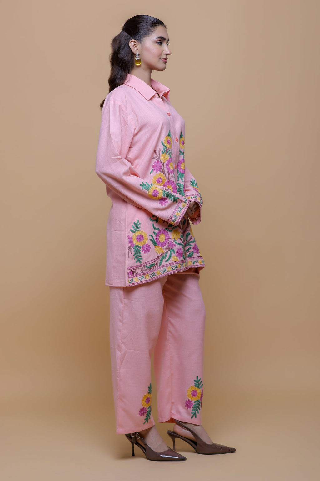 Cotton Kashmiri Aari  Shirt Set - Pink