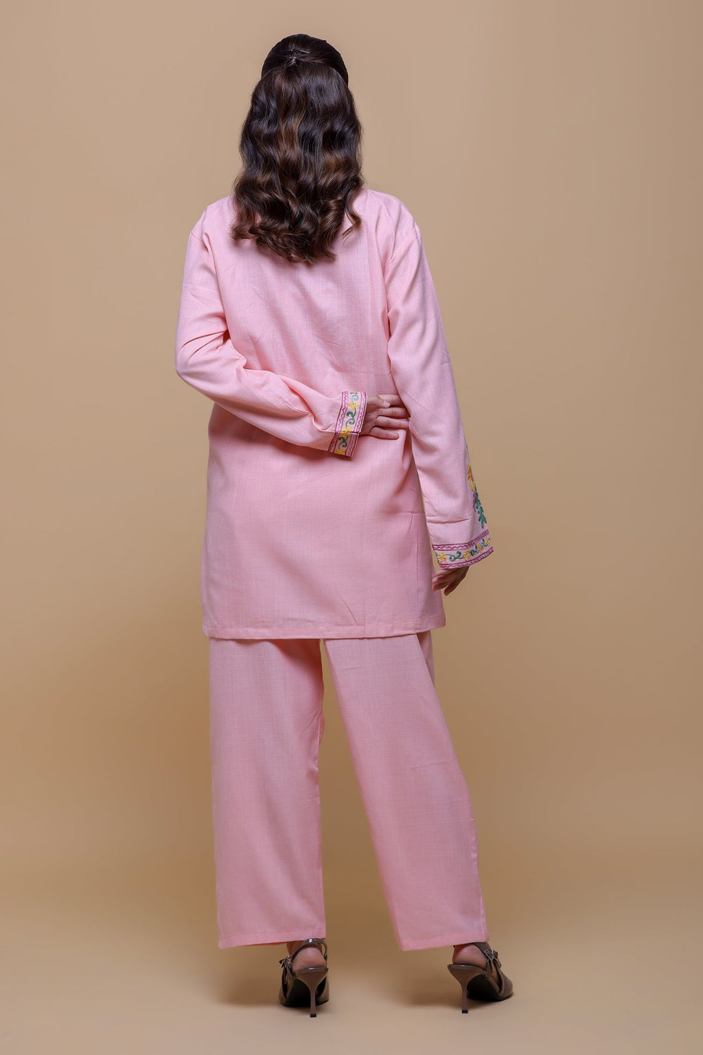 Cotton Kashmiri Aari  Shirt Set - Pink