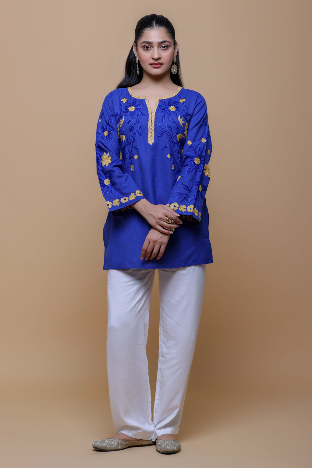 Cotton Kashmiri Aari Kurta - Blue