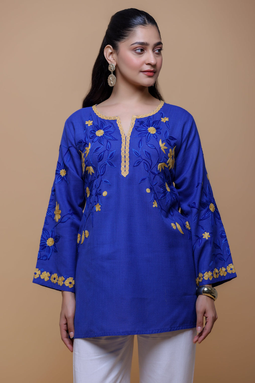 Cotton Kashmiri Aari Kurta - Blue