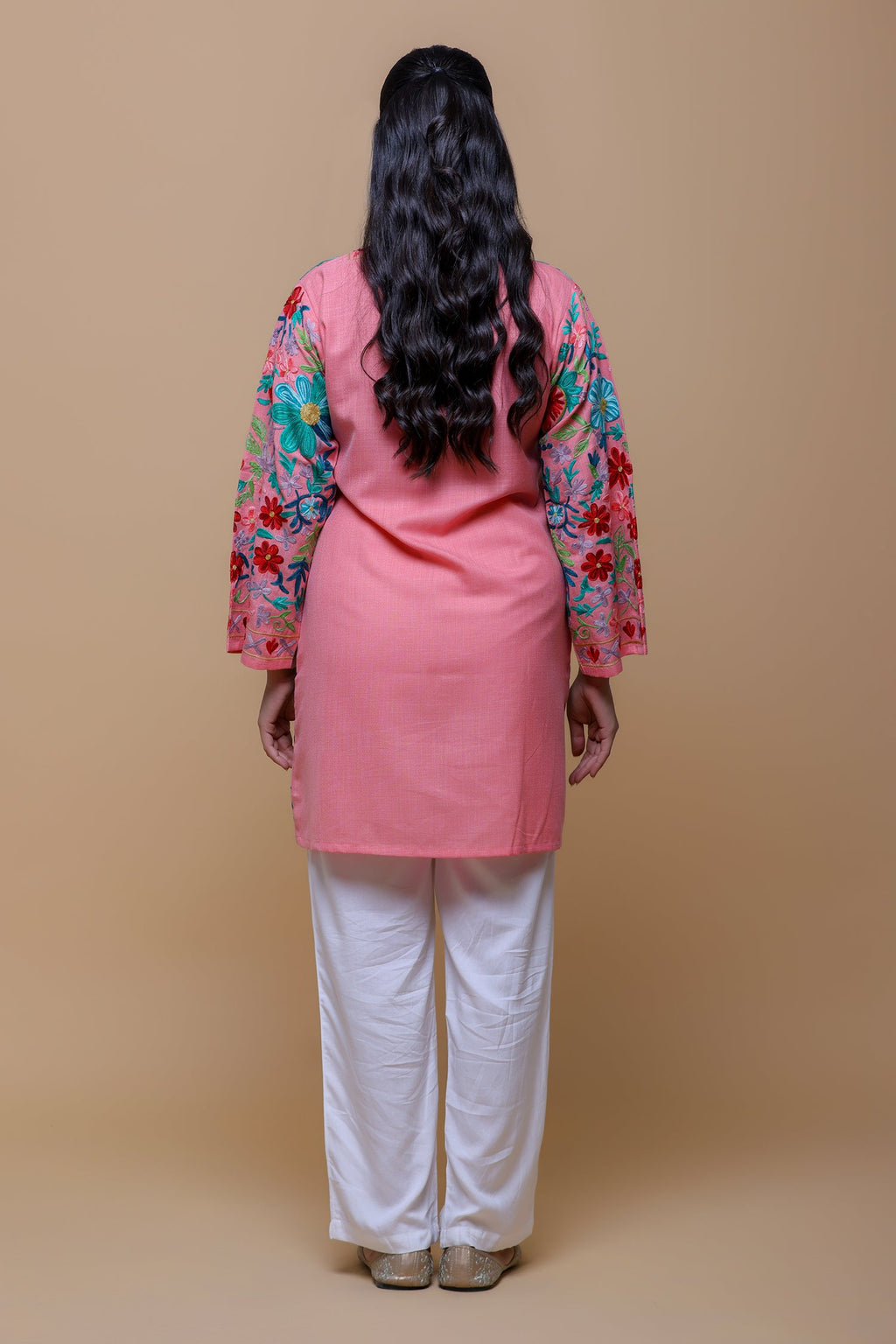 Cotton Kashmiri Aari Jacket - Pink