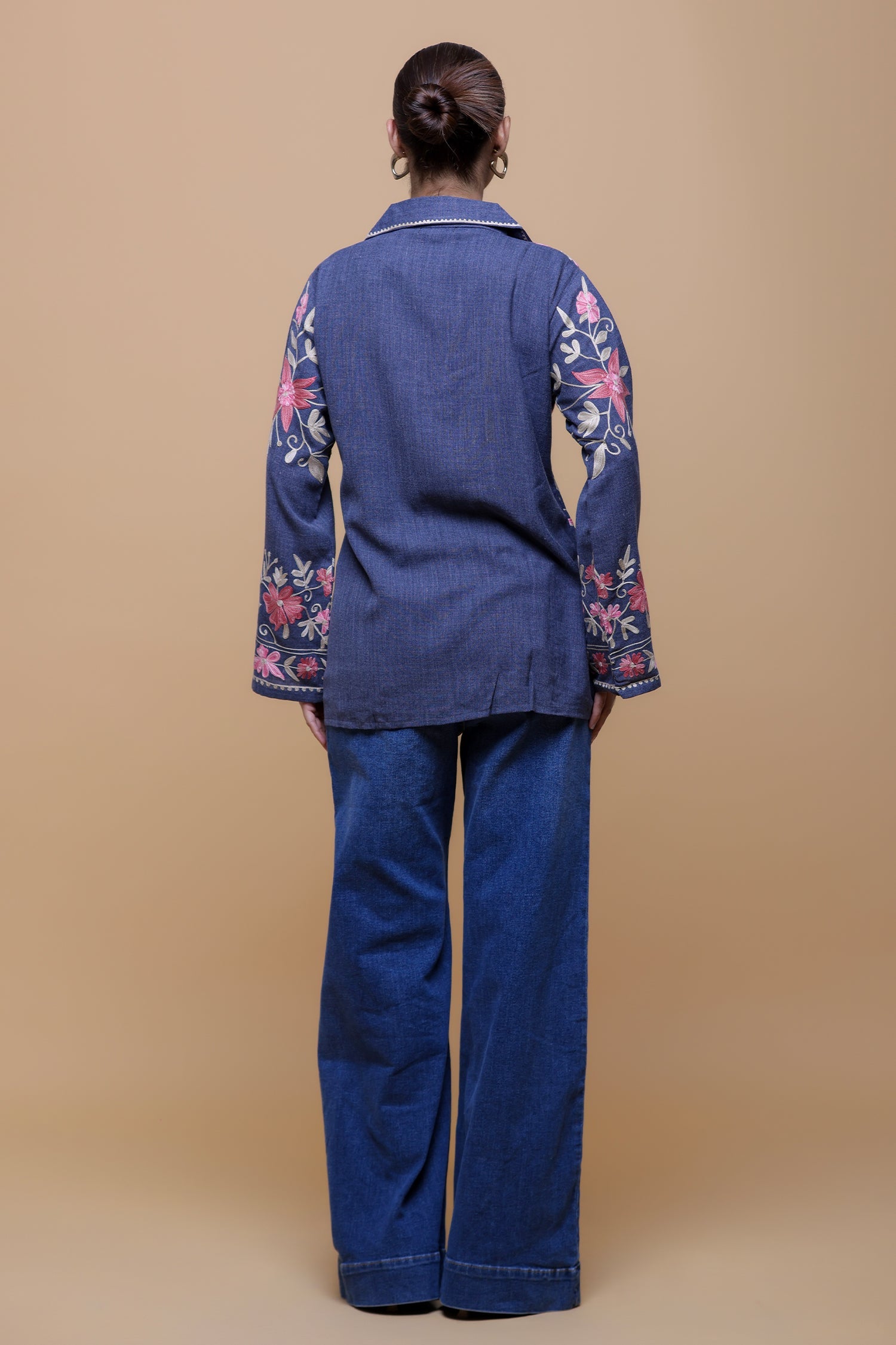 Plus Size - Denim Cotton Kashmiri Aari Short Jacket