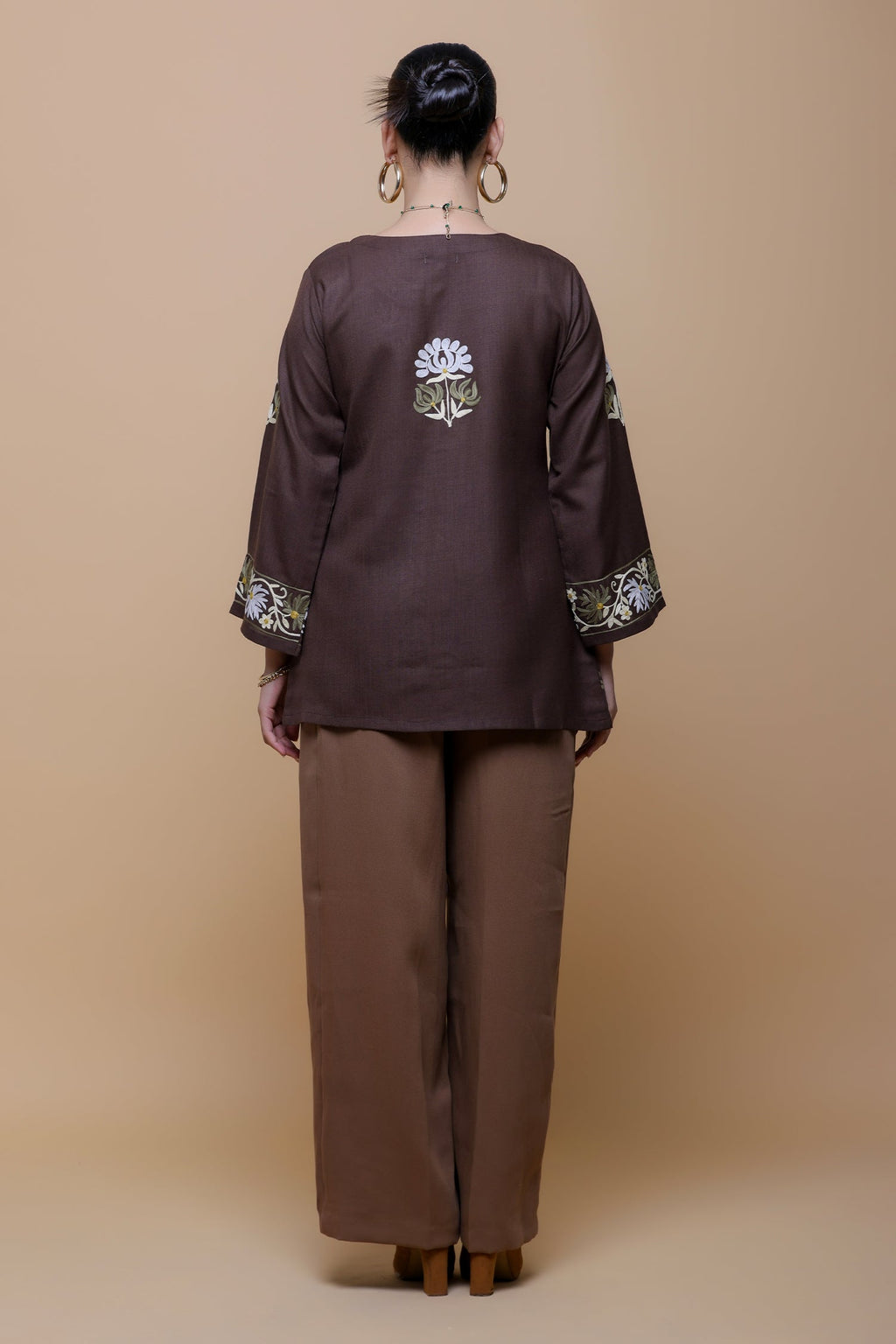 Cotton  Kashmiri Aari Jacket- Brown