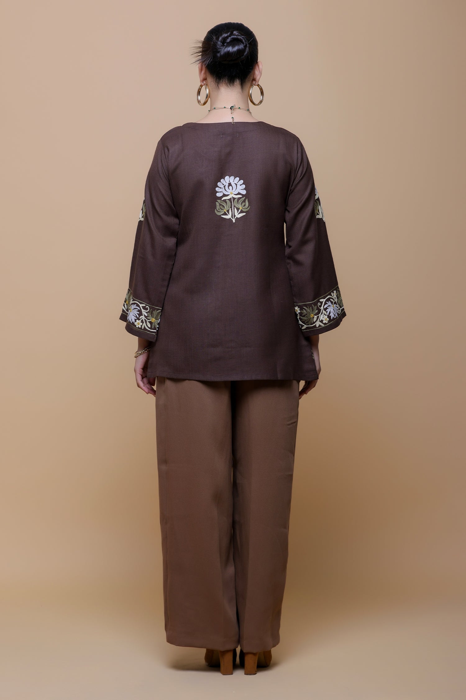 Cotton  Kashmiri Aari Jacket- Brown