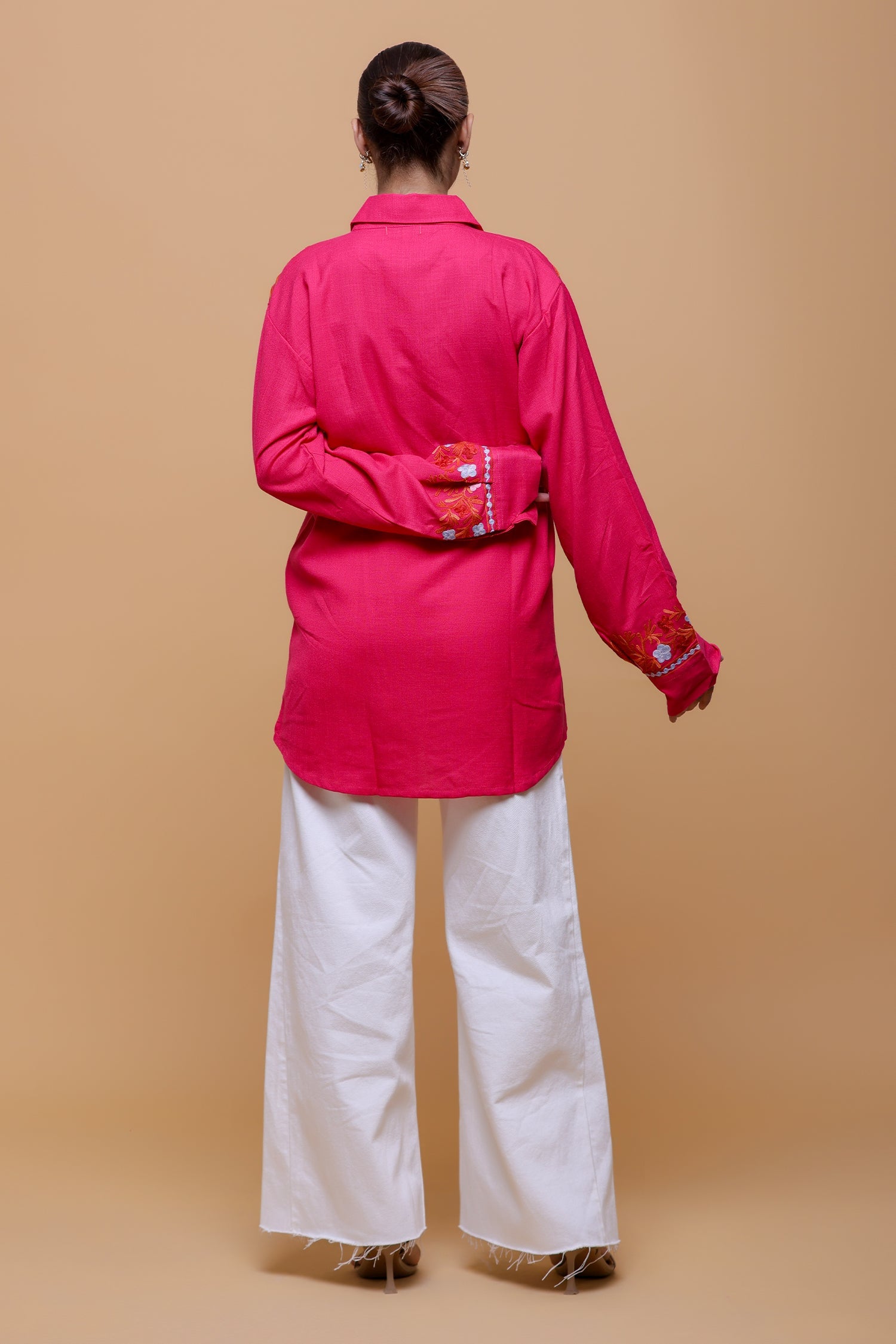 Cotton Kashmiri Aari  Shirt - Pink
