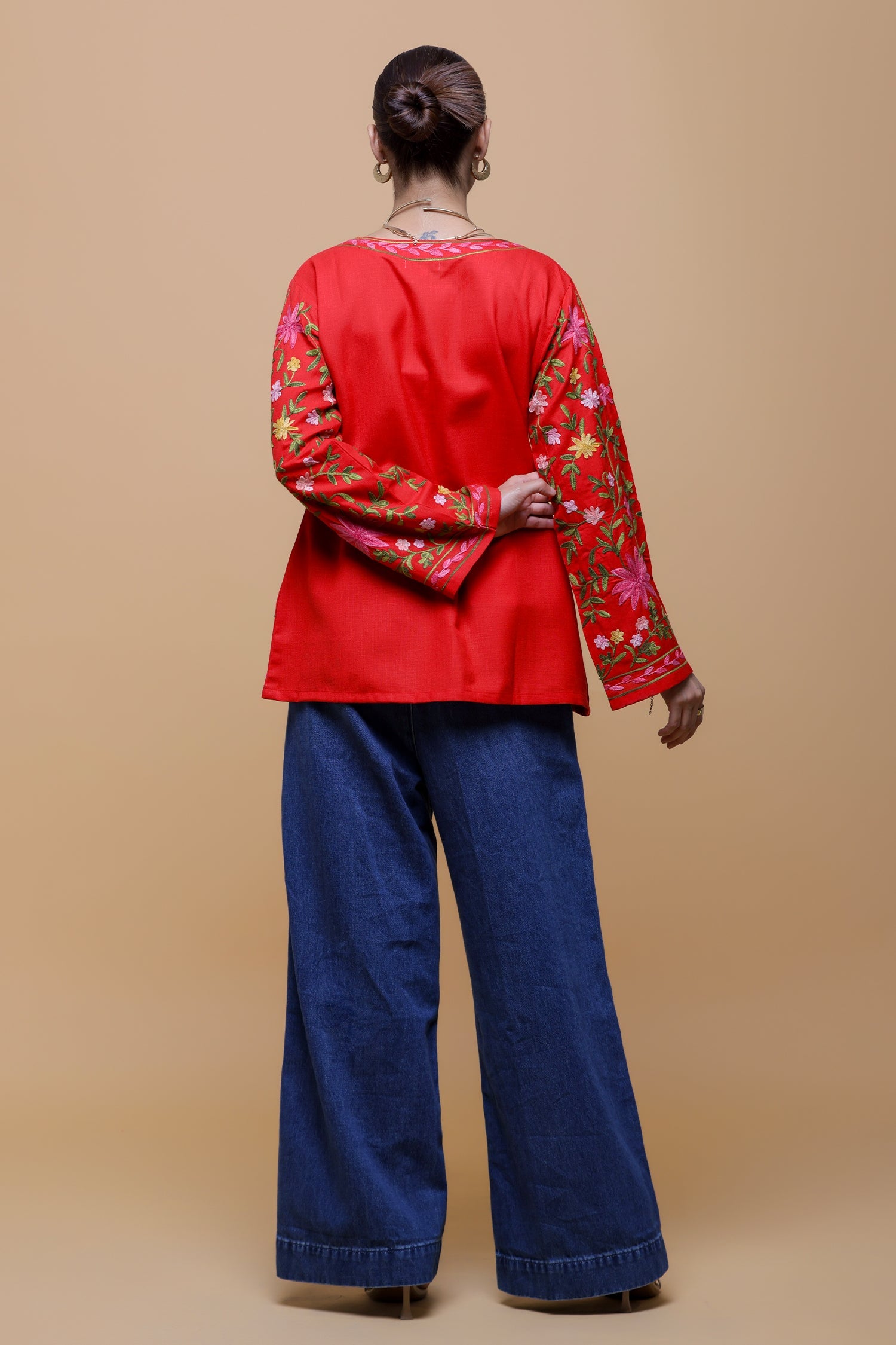 Shikha In Cotton Kashmiri Aari Short Jacket - Red