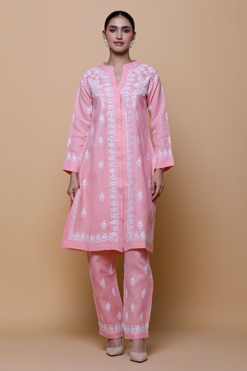 Cotton Chikankari Kurta Set - Pink