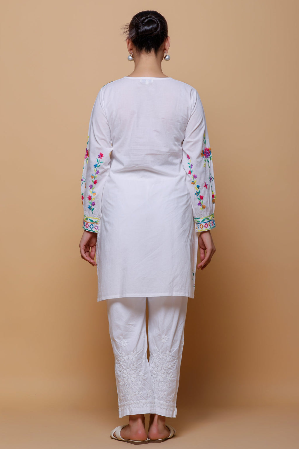 Cotton Chikankari Long Kurta - White