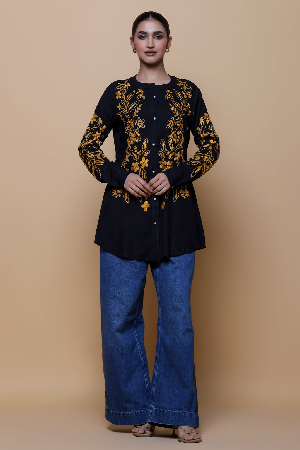 Rayon Chikankari Shirt  - Black