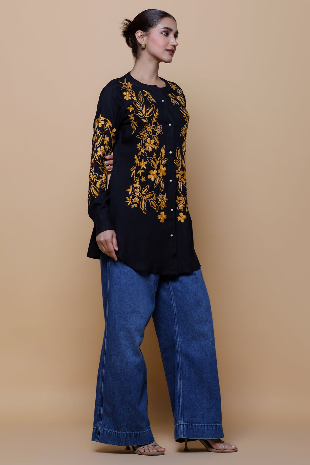 Rayon Chikankari Shirt  - Black