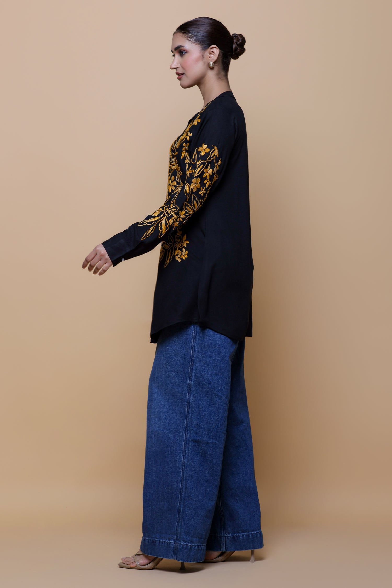 Rayon Chikankari Shirt  - Black