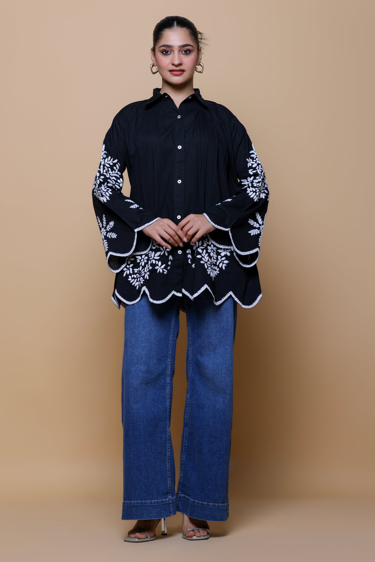 Cotton Chikankari Shirt - Black