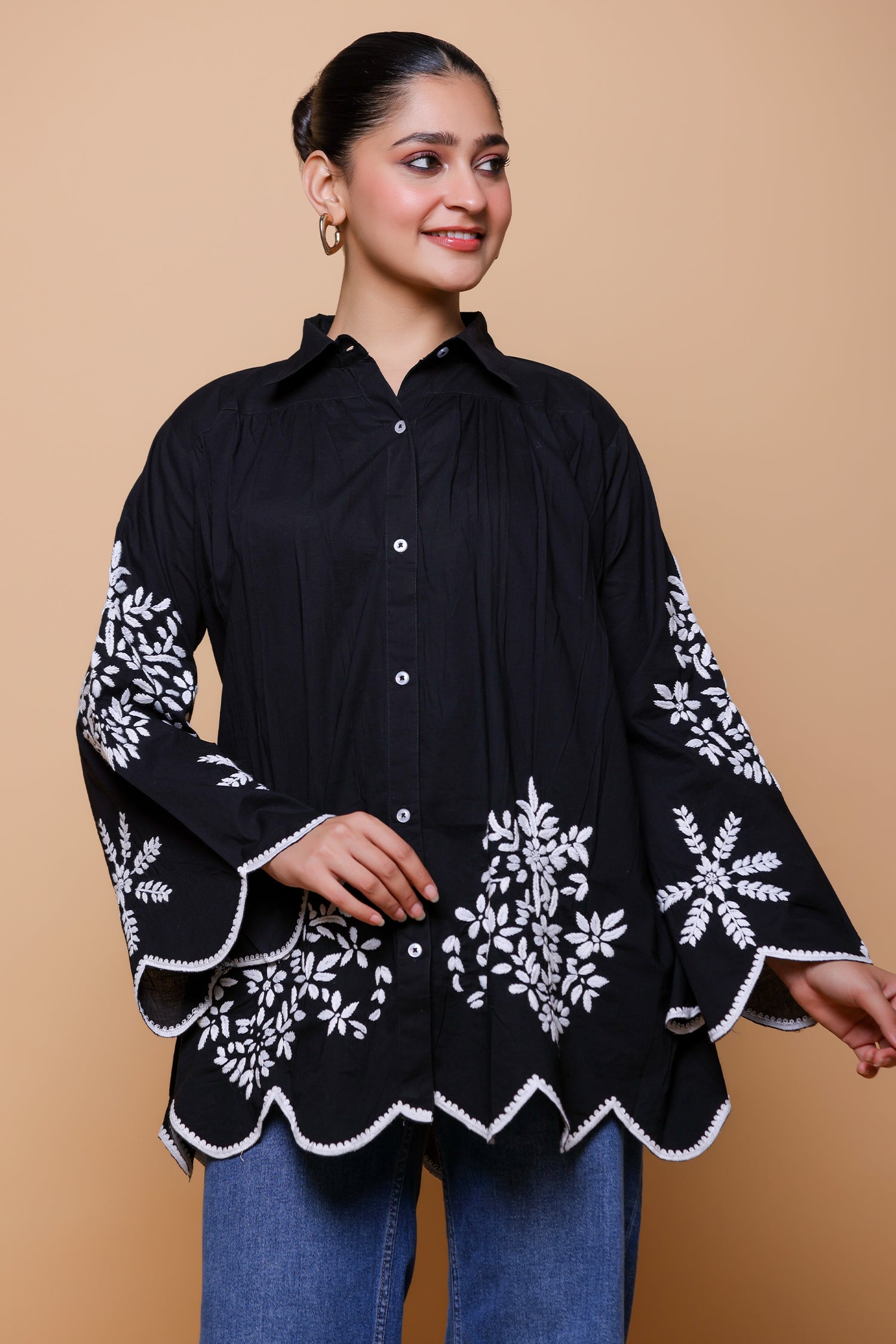 Cotton Chikankari Shirt - Black