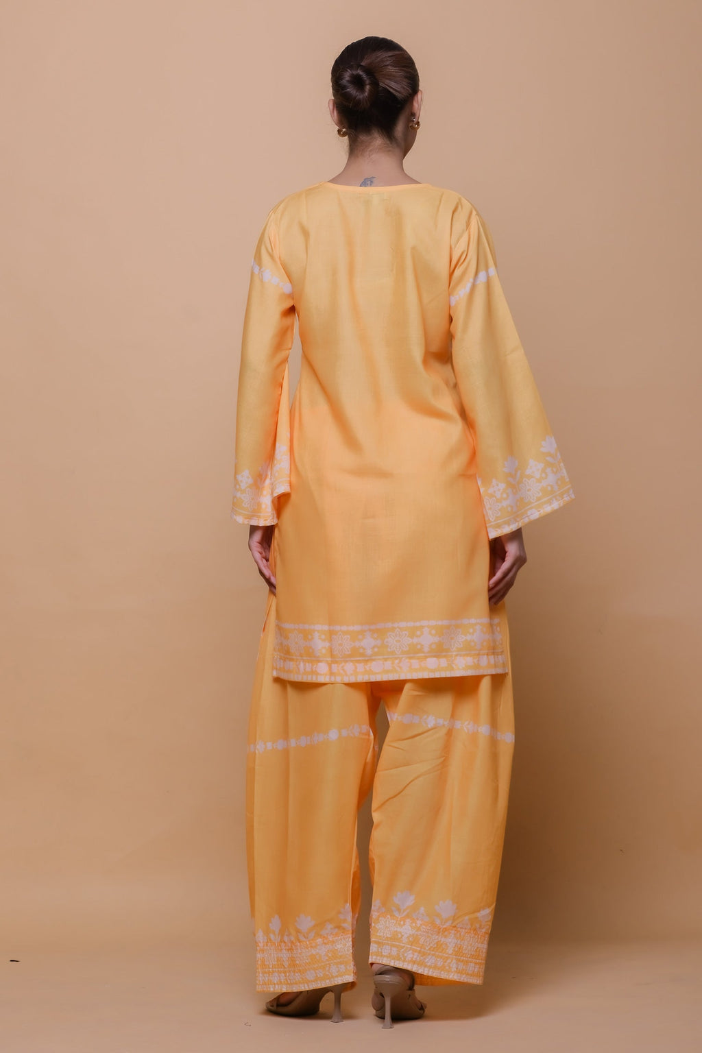 Sunshine Yellow Printed Lawn Cotton Co-ord Set with Farsi Pants