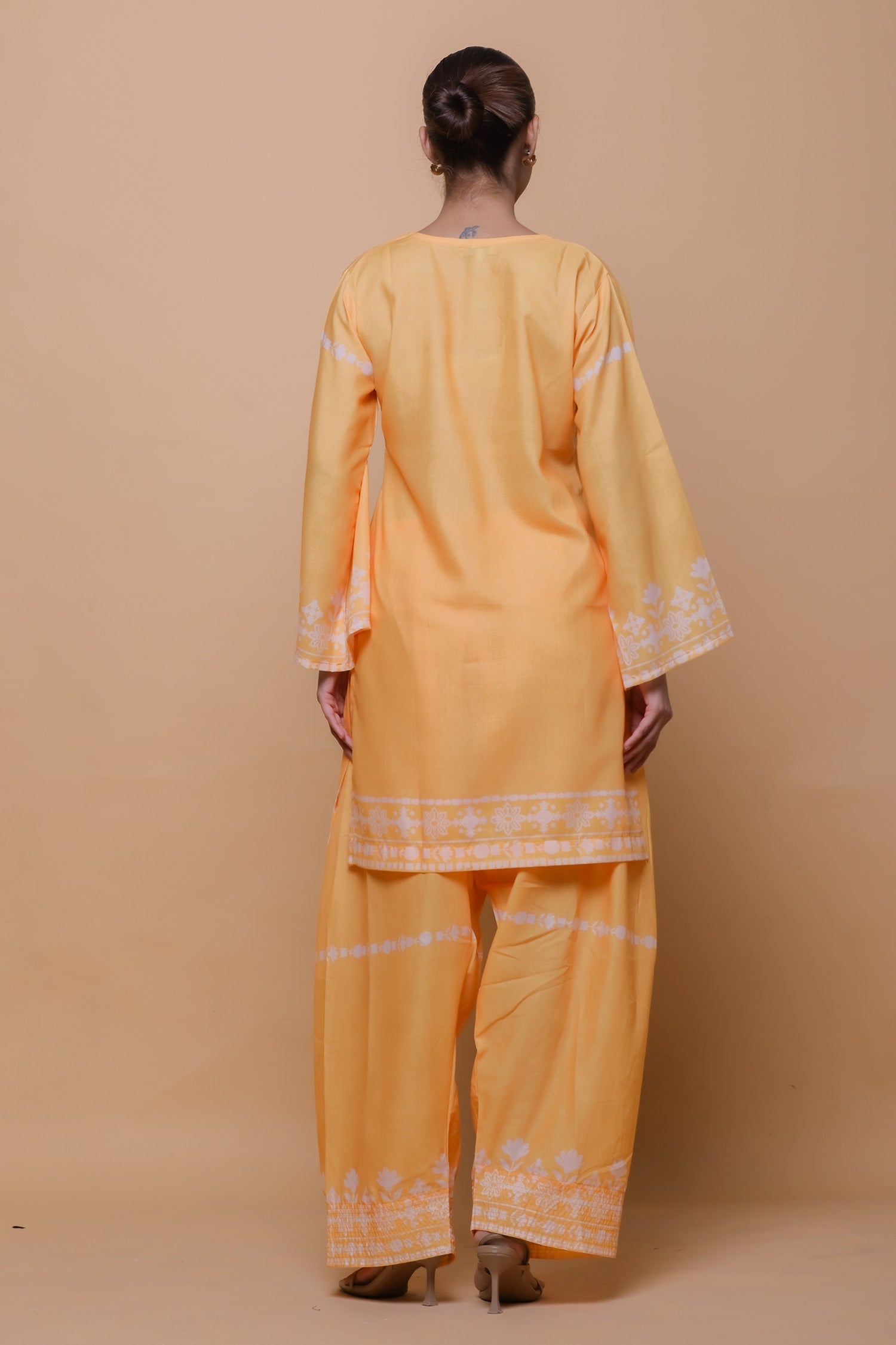 Sunshine Yellow Printed Lawn Cotton Co-ord Set with Farsi Pants