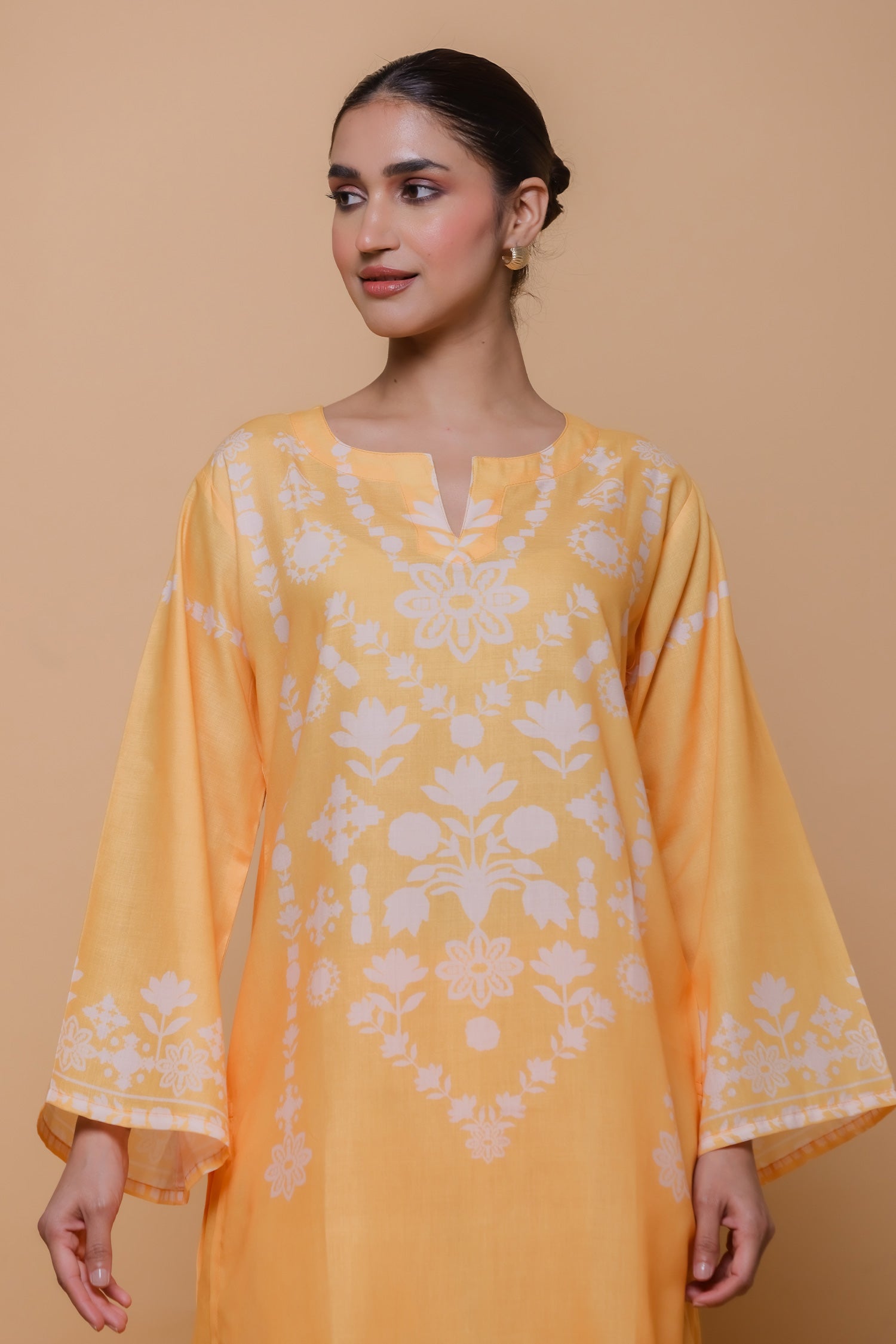 Sunshine Yellow Printed Lawn Cotton Co-ord Set with Farsi Pants