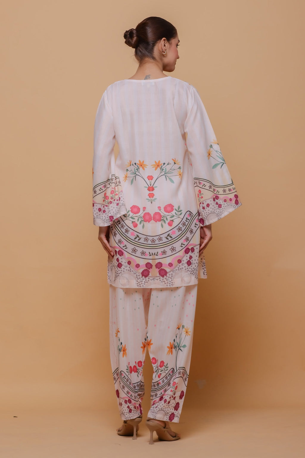 Neha x Ivory Floral Printed Lawn Cotton Co-ord Set with Straight Pants