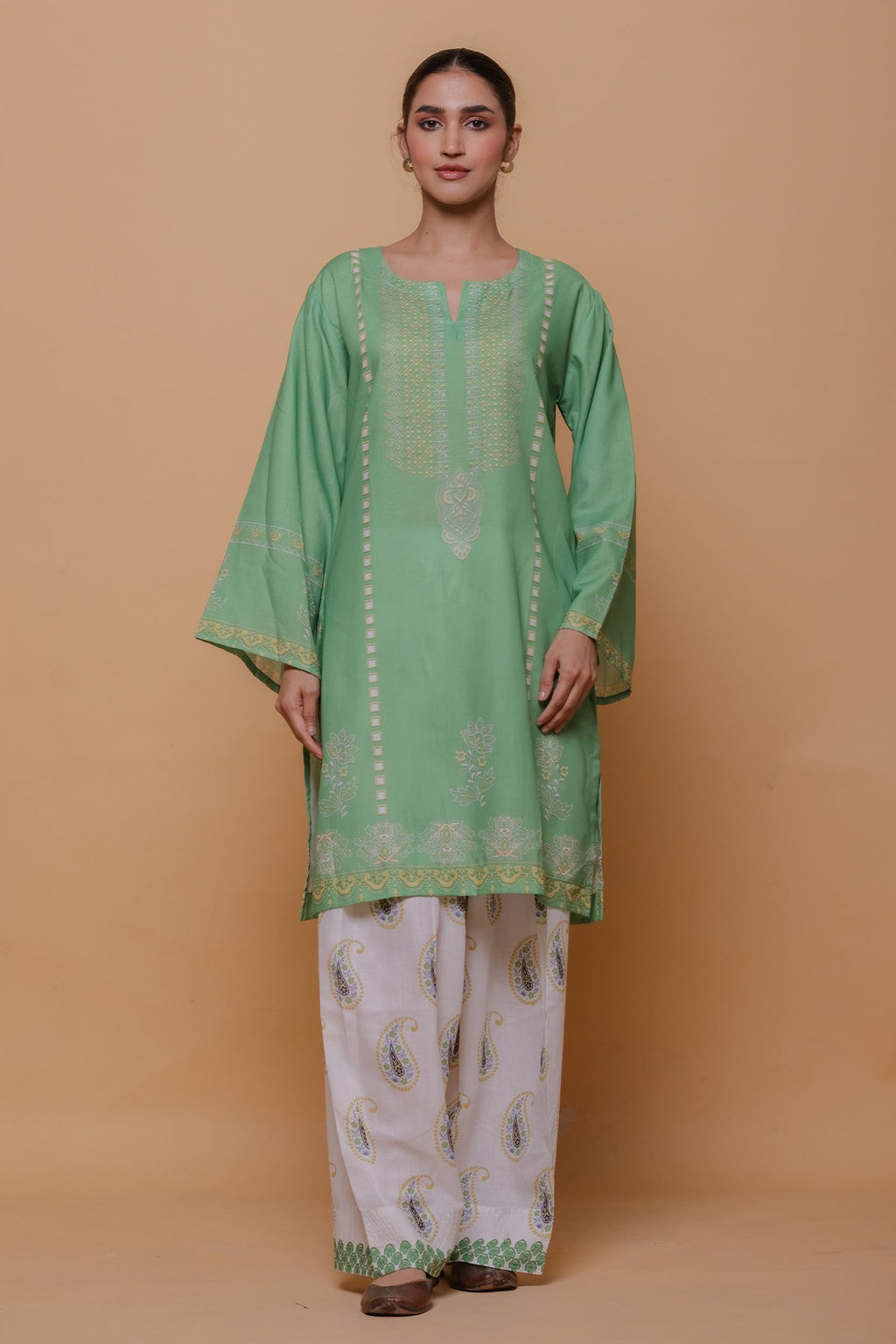 Green Printed Lawn Cotton Co-ord Set with Farsi Pants