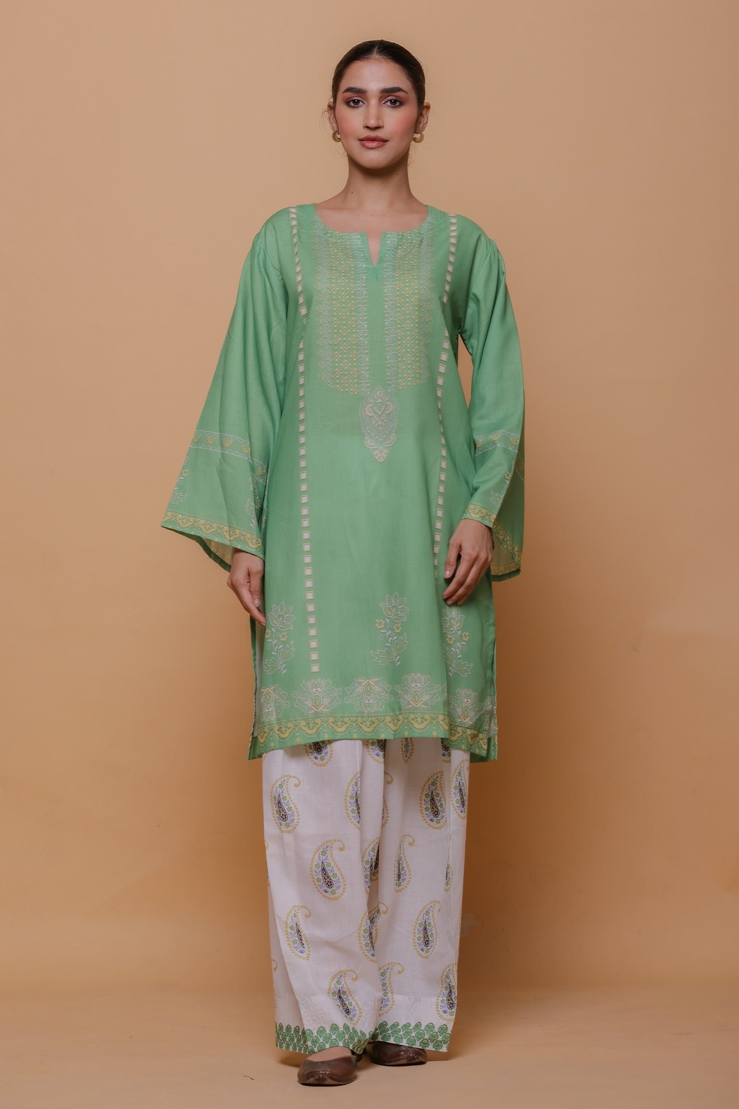 Green Printed Lawn Cotton Co-ord Set with Farsi Pants