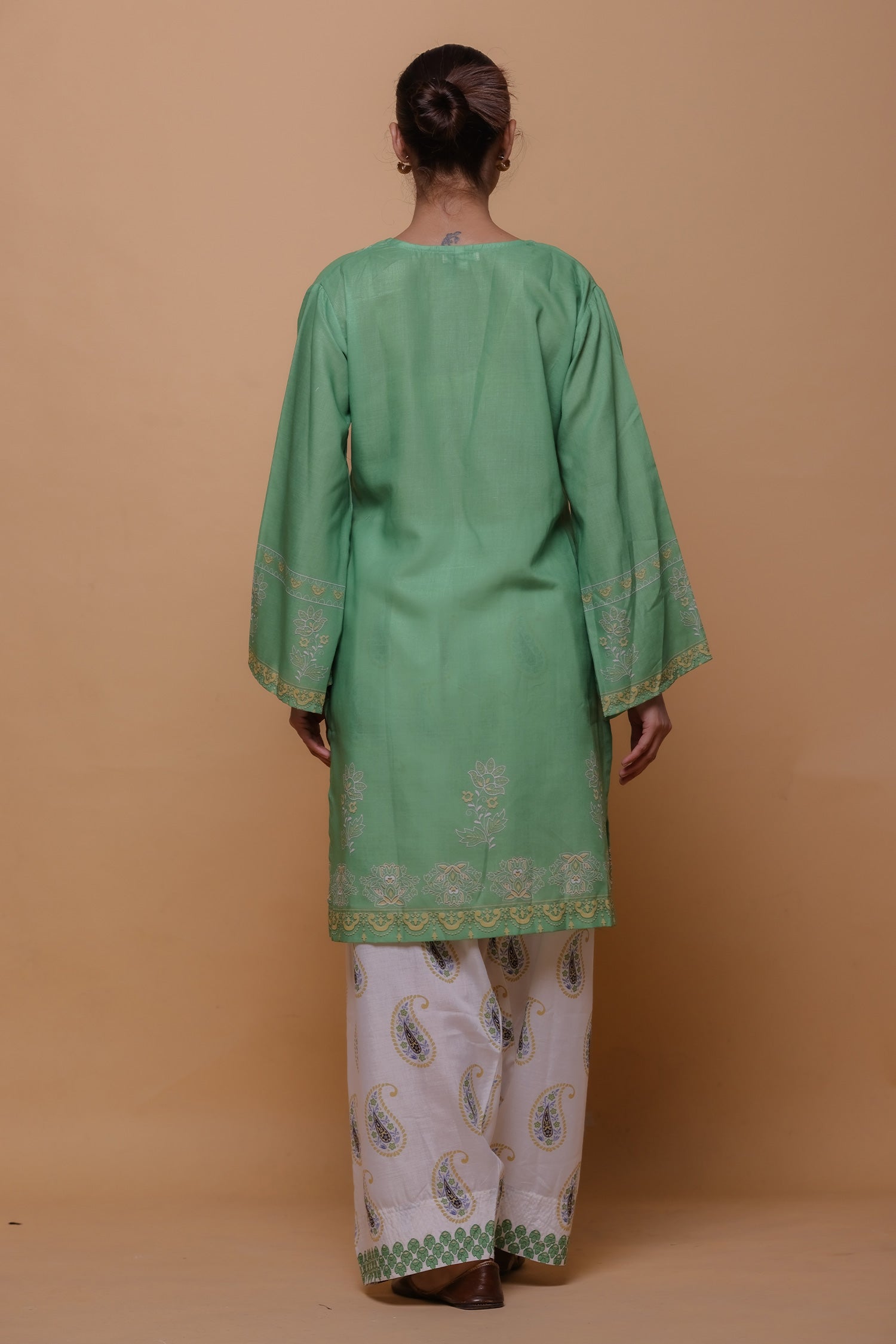 Green Printed Lawn Cotton Co-ord Set with Farsi Pants