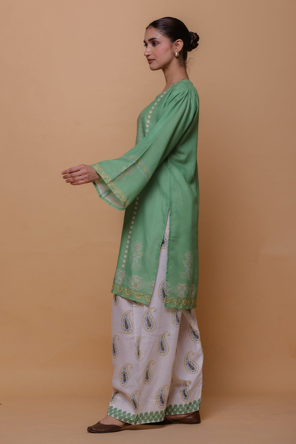 Green Printed Lawn Cotton Co-ord Set with Farsi Pants