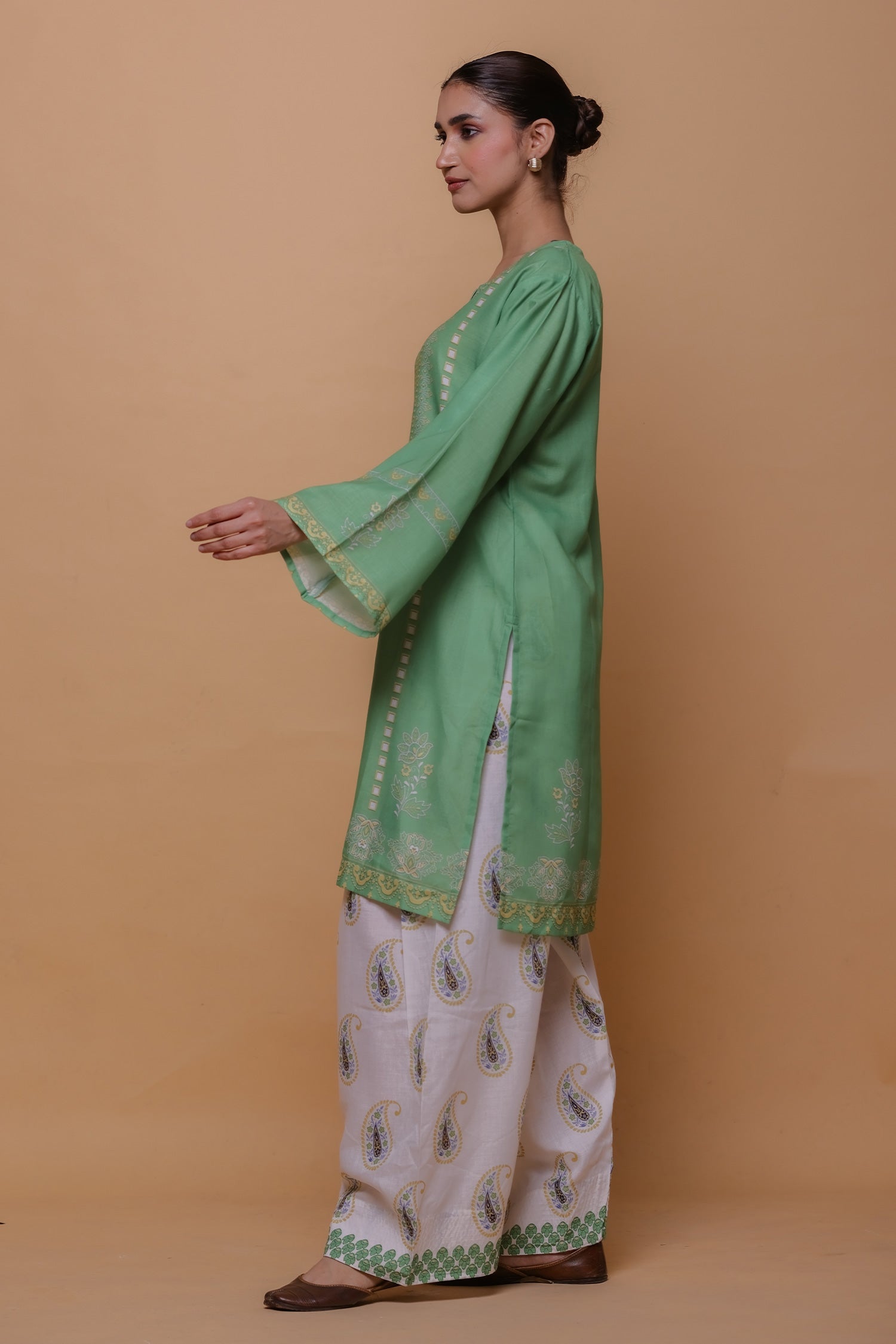 Green Printed Lawn Cotton Co-ord Set with Farsi Pants