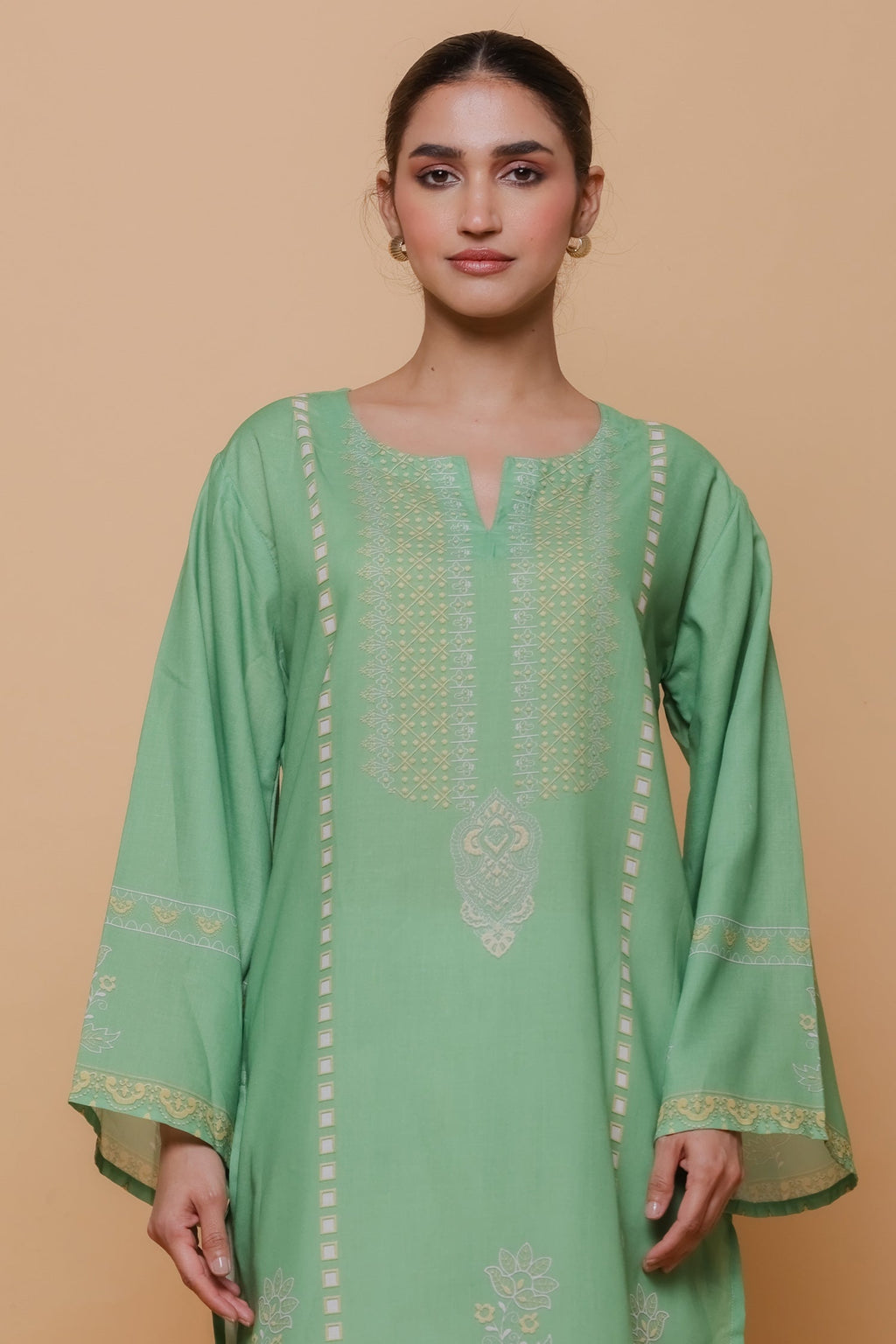 Green Printed Lawn Cotton Co-ord Set with Farsi Pants