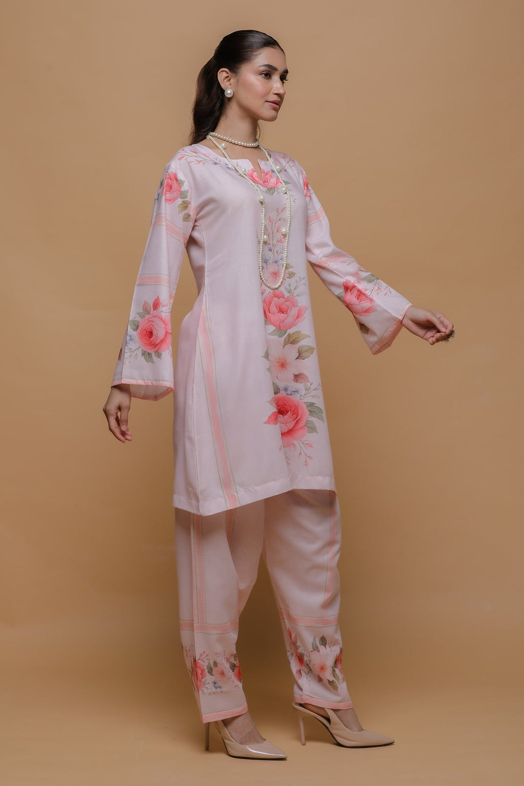 Priyanka x HOK in Blush Pink Floral Printed Lawn Cotton Co-ord Set with Straight Pants