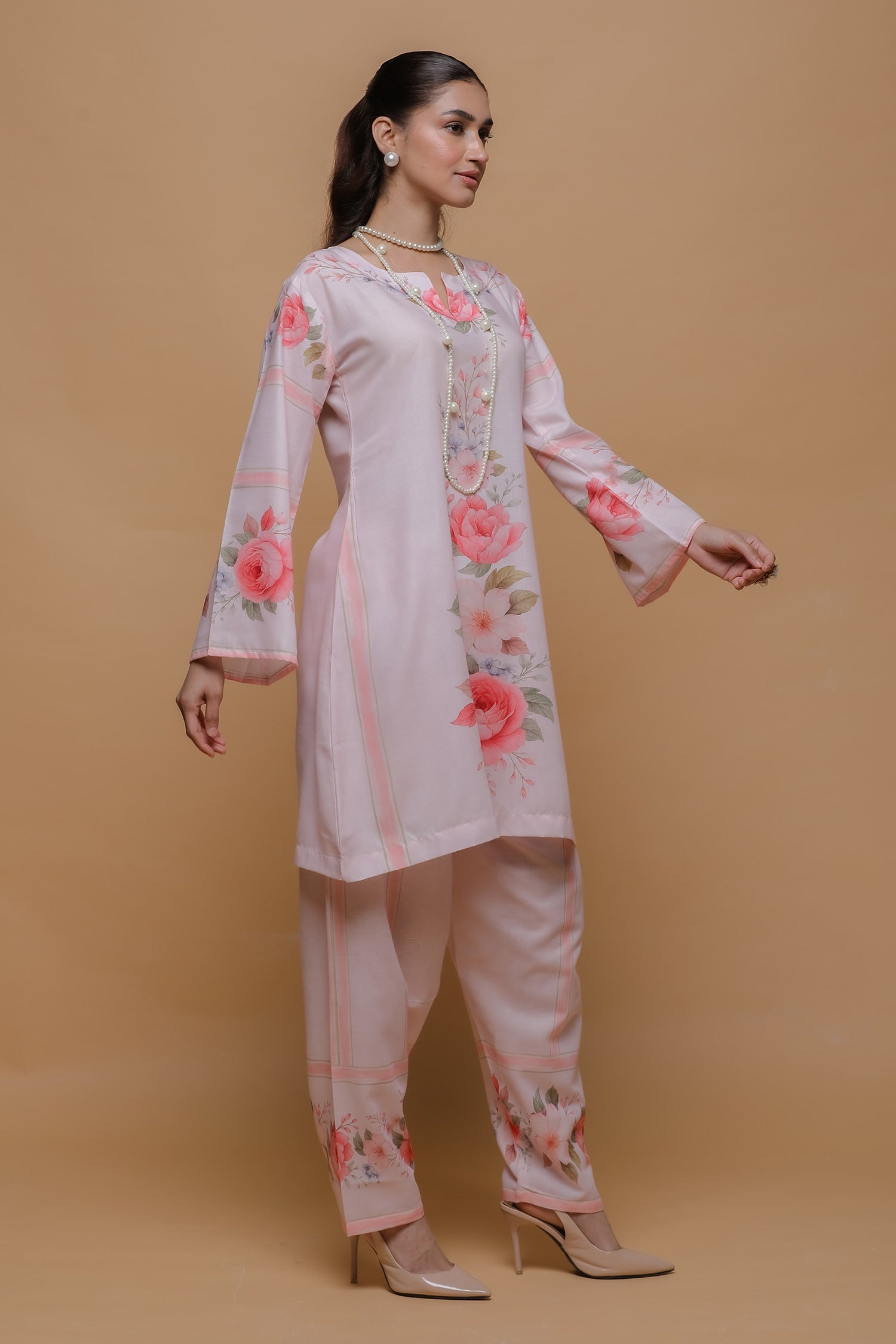 Priyanka x HOK in Blush Pink Floral Printed Lawn Cotton Co-ord Set with Straight Pants