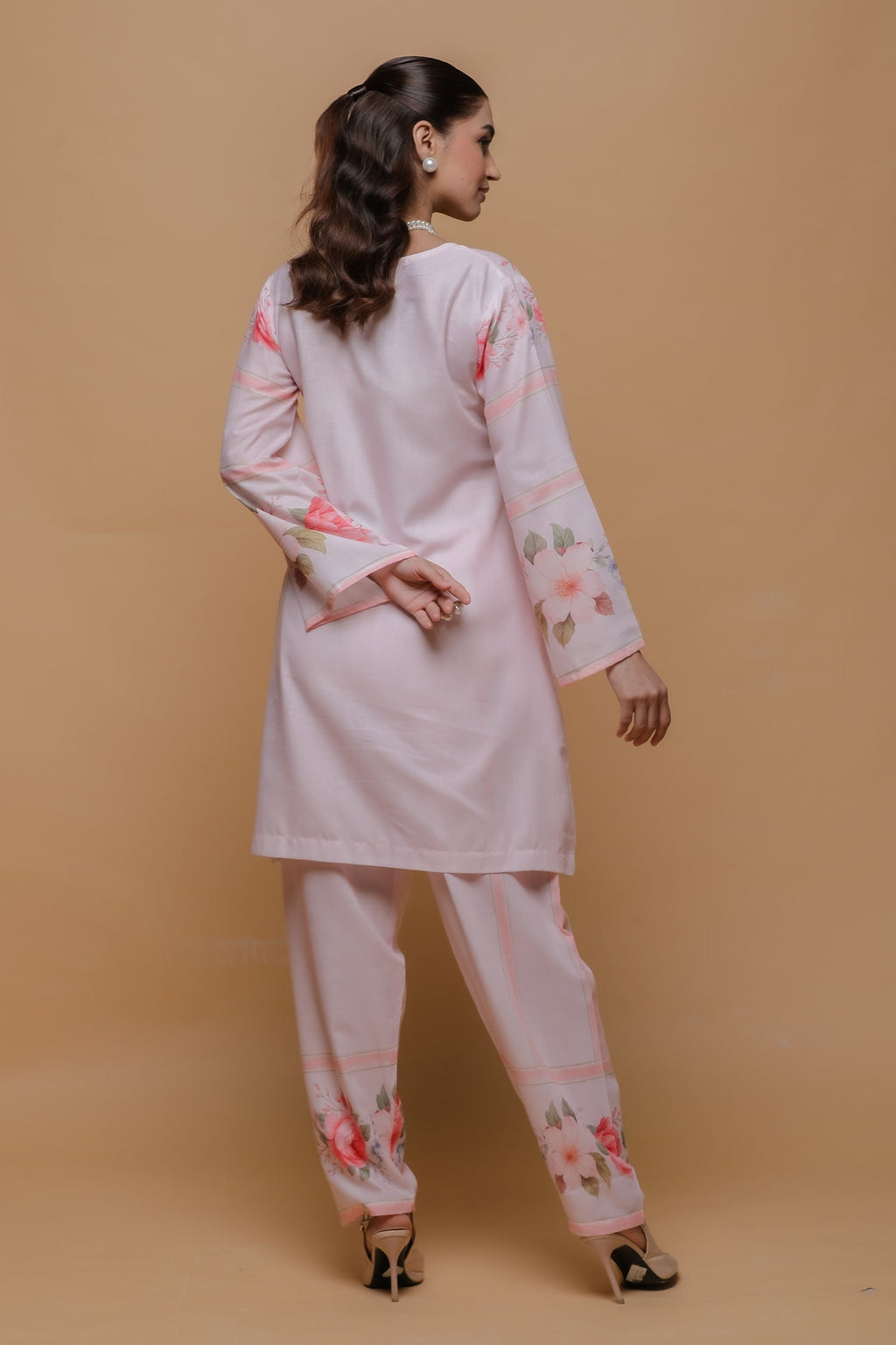 Priyanka x HOK in Blush Pink Floral Printed Lawn Cotton Co-ord Set with Straight Pants
