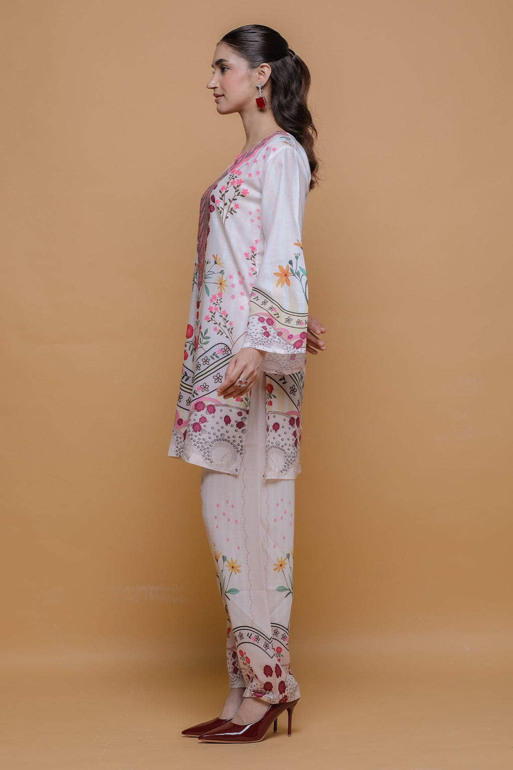 Neha x Ivory Floral Printed Lawn Cotton Co-ord Set with Straight Pants