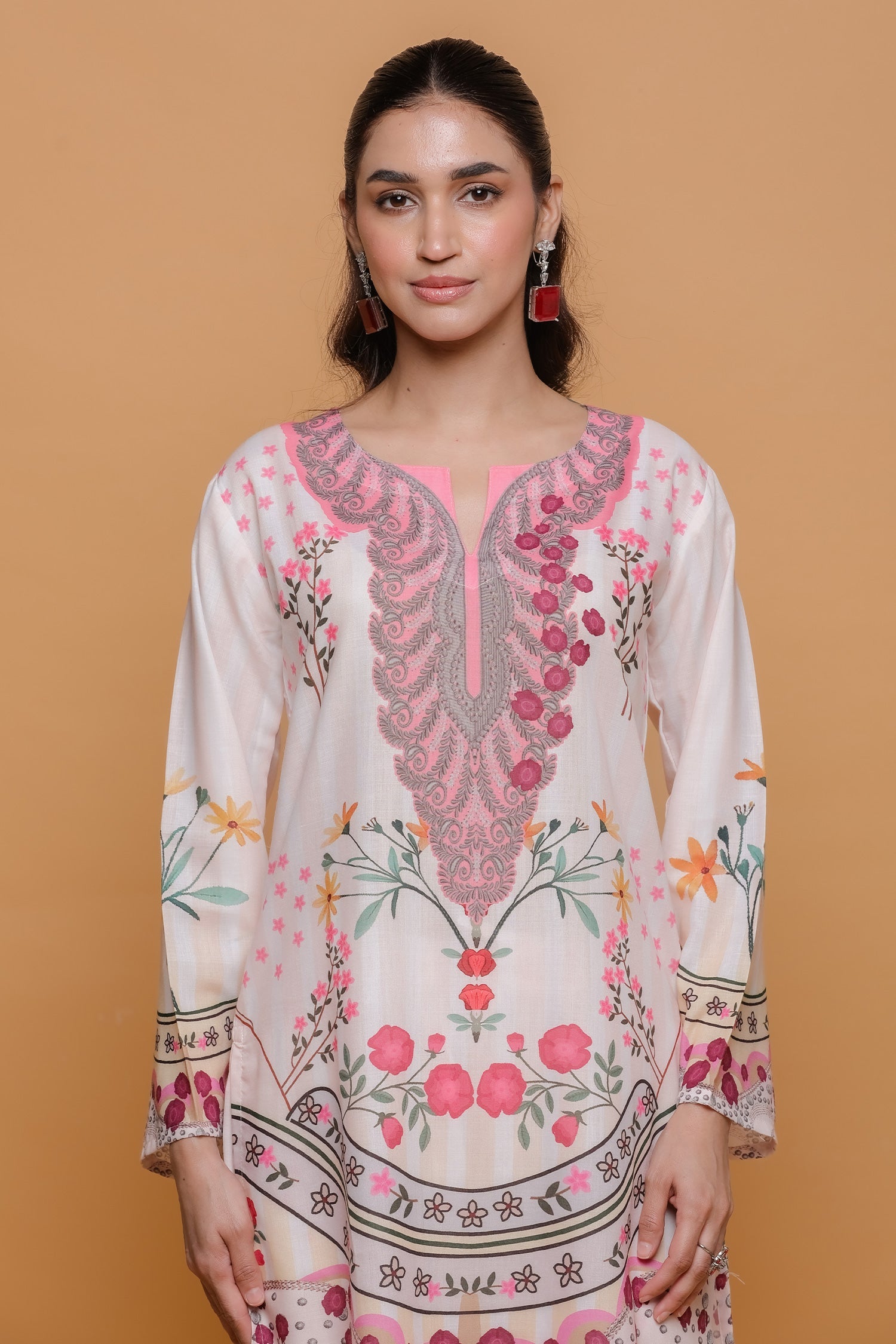 Neha x Ivory Floral Printed Lawn Cotton Co-ord Set with Straight Pants
