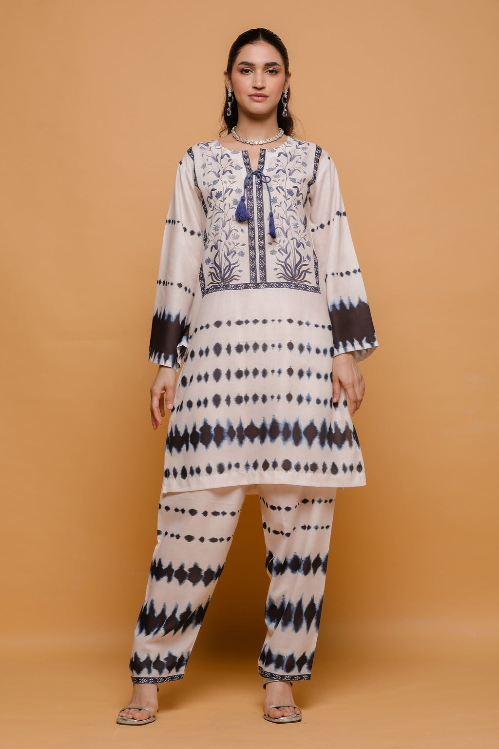 Ivory & Indigo Printed Lawn Cotton Co-ord Set with Straight Pants