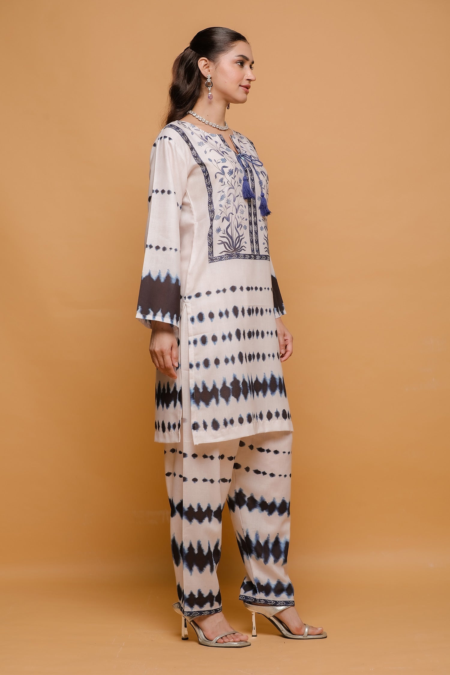 Ivory & Indigo Printed Lawn Cotton Co-ord Set with Straight Pants