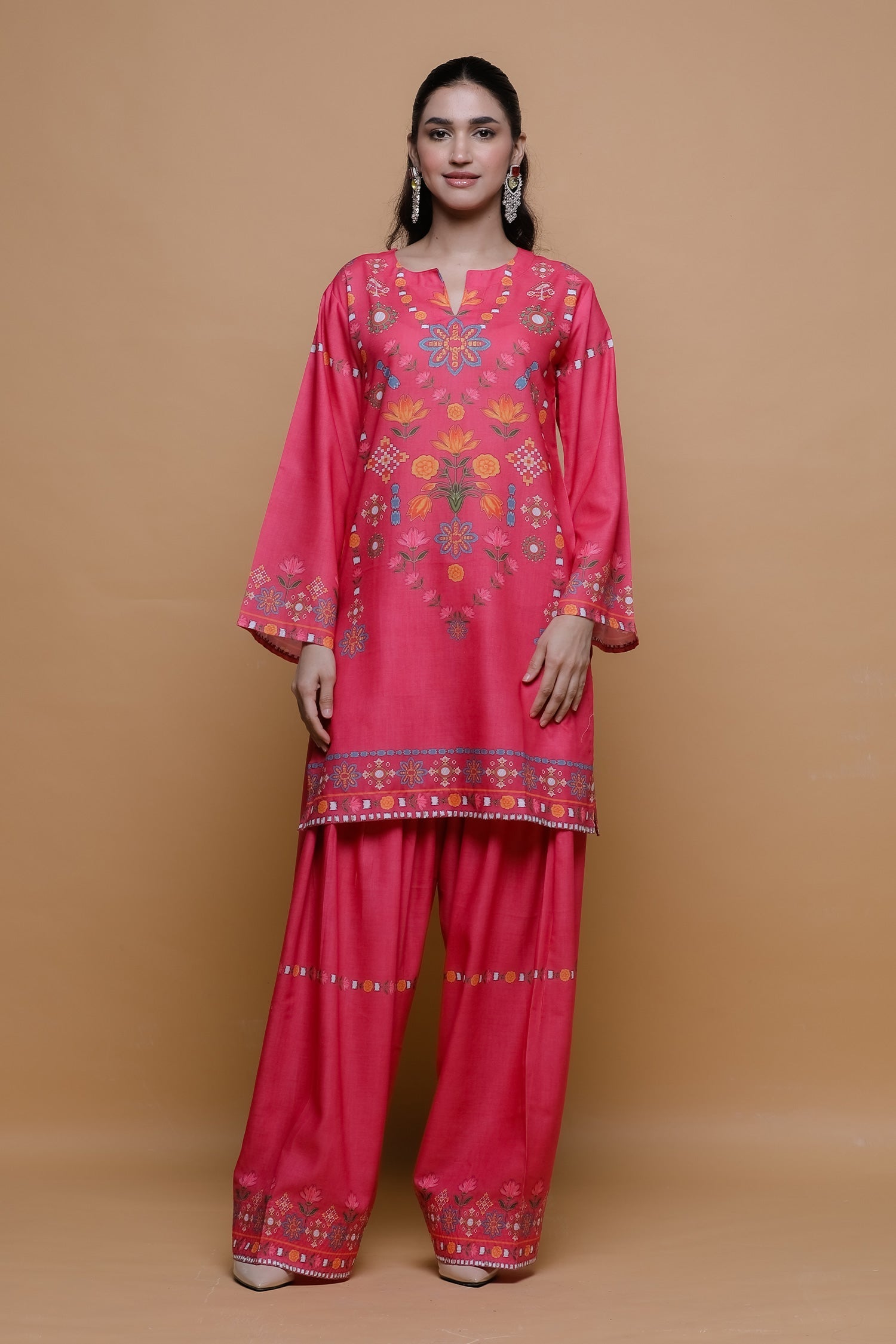 Prabhman In Raspberry Pink Printed Lawn Cotton Co-ord Set with Farsi Pants