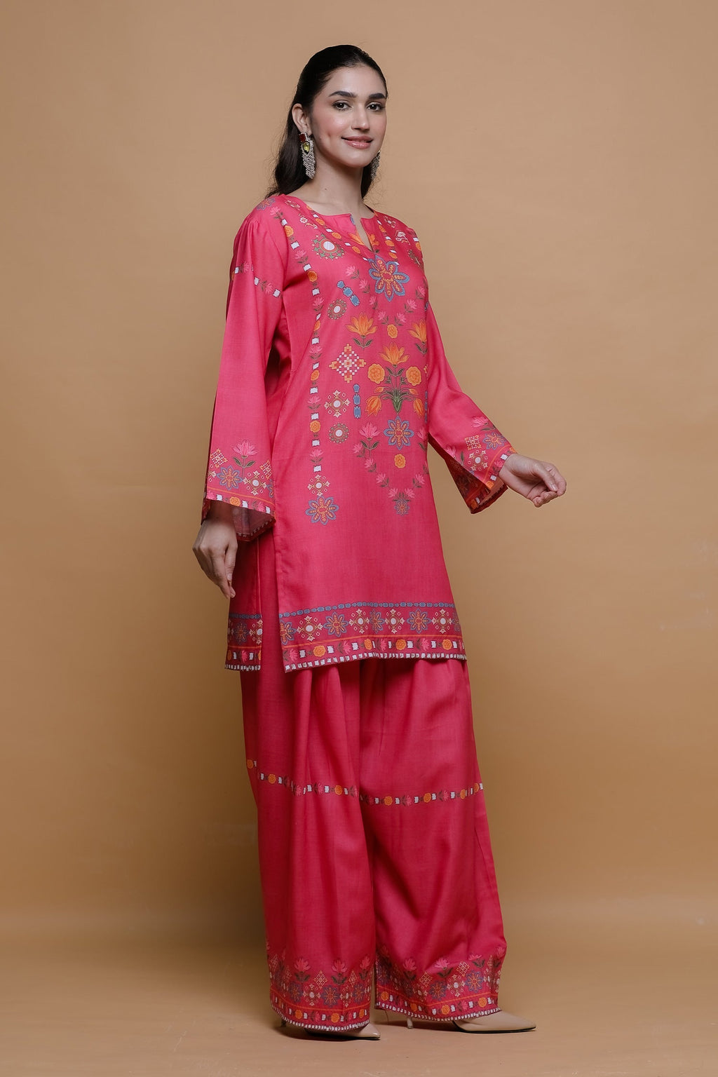 Prabhman In Raspberry Pink Printed Lawn Cotton Co-ord Set with Farsi Pants