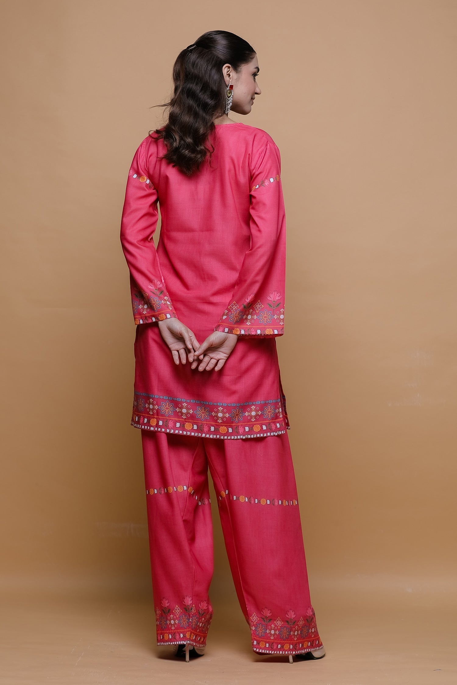 Prabhman In Raspberry Pink Printed Lawn Cotton Co-ord Set with Farsi Pants