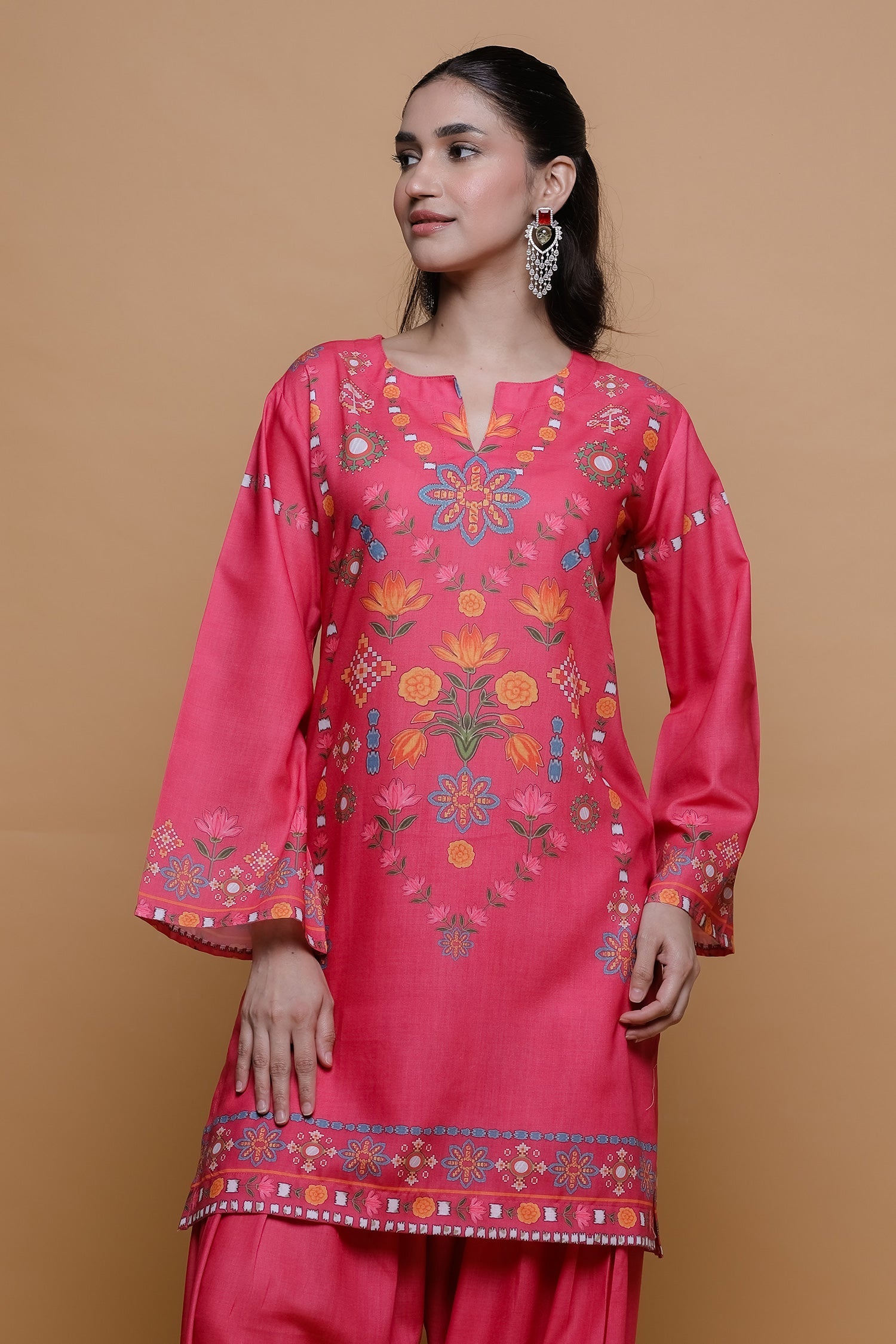 Prabhman In Raspberry Pink Printed Lawn Cotton Co-ord Set with Farsi Pants