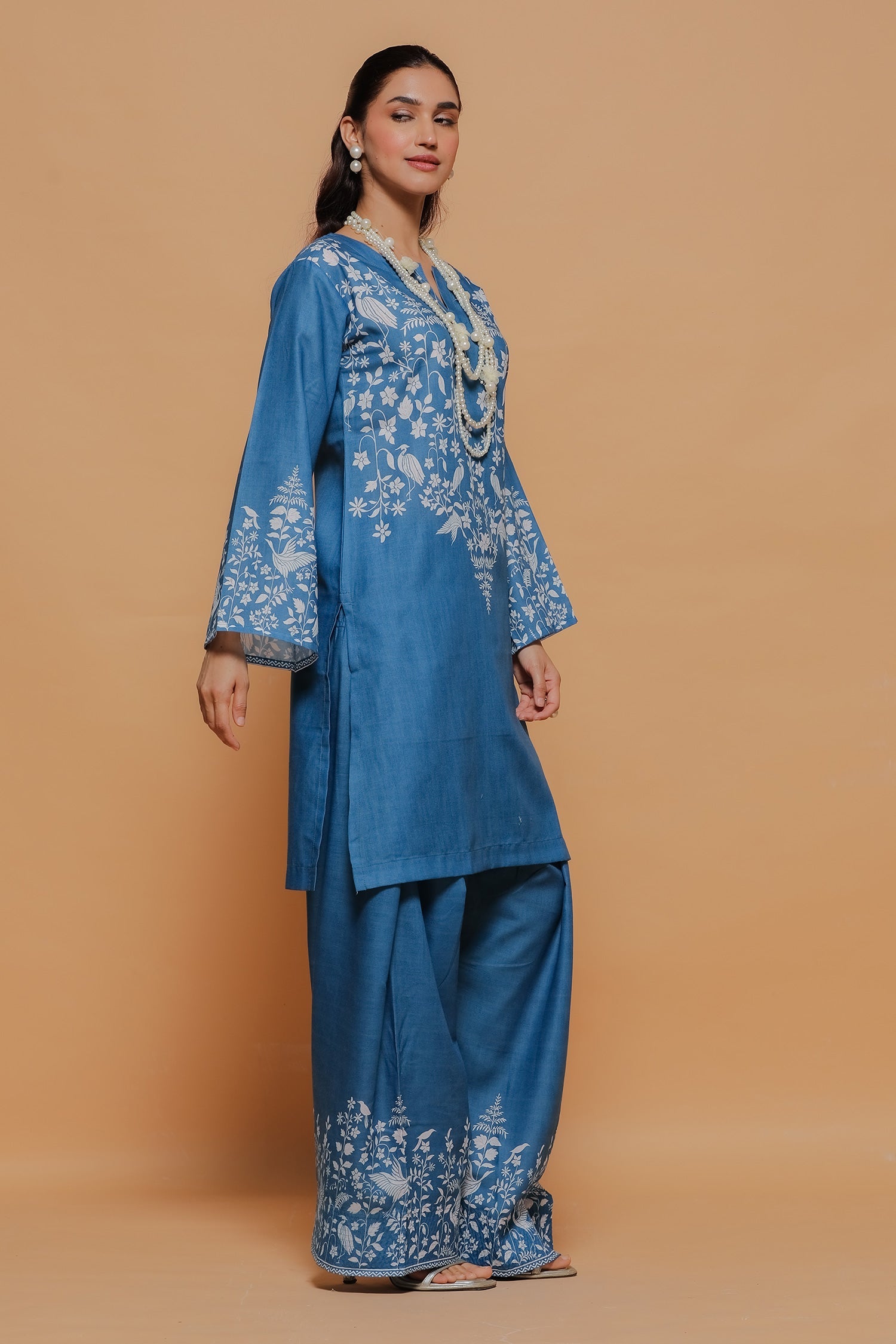 Priyanka x HOK in Indigo Blue Printed Lawn Cotton Co-ord Set with Farsi Pants