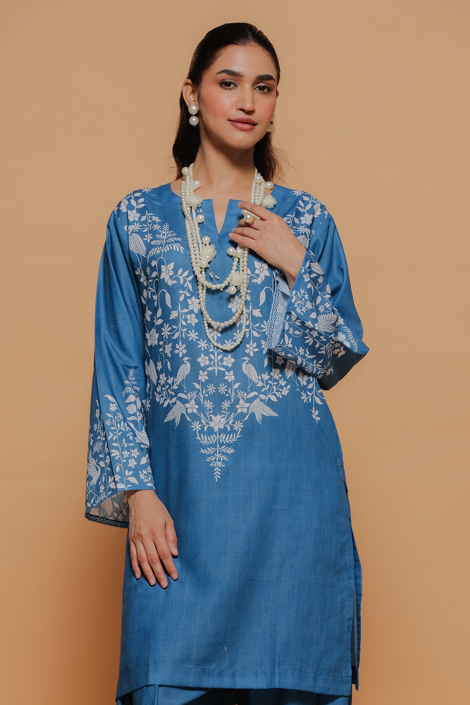 Priyanka x HOK in Indigo Blue Printed Lawn Cotton Co-ord Set with Farsi Pants
