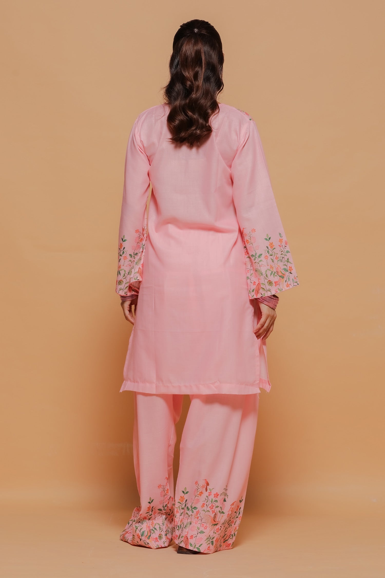Blush Pink Printed Lawn Cotton Co-ord Set with Farsi Pants