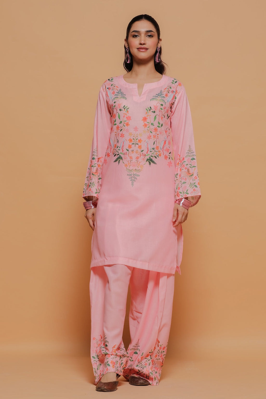 Blush Pink Printed Lawn Cotton Co-ord Set with Farsi Pants