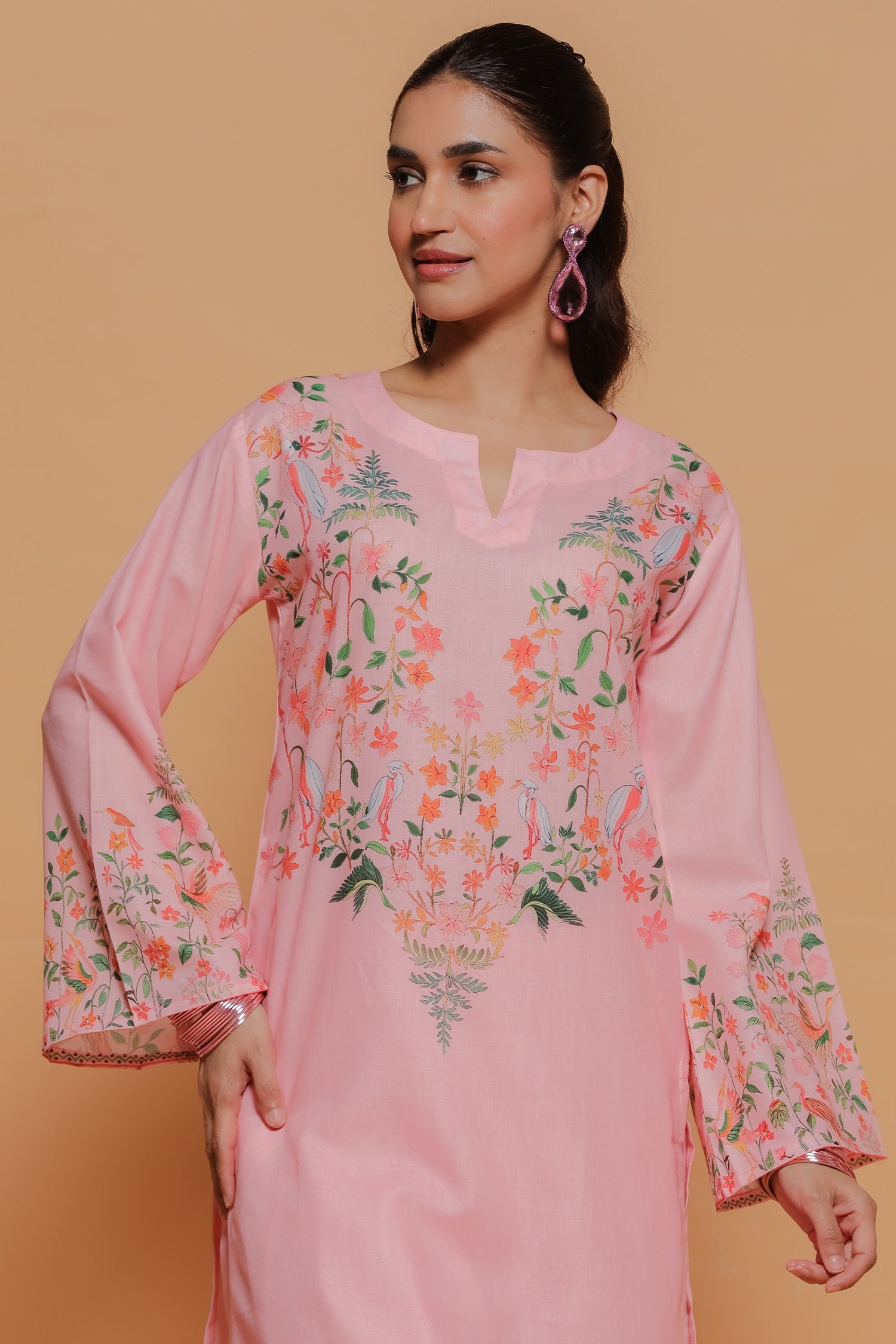 Blush Pink Printed Lawn Cotton Co-ord Set with Farsi Pants