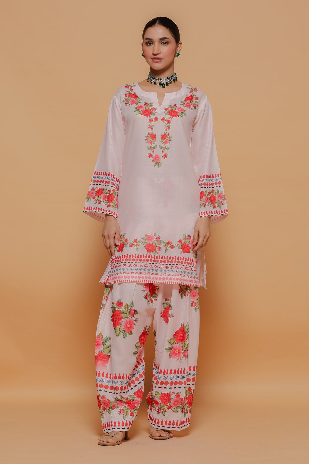 Priyanka x HOK in Blush Pink Floral Printed Lawn Cotton Co-ord Set with Farsi Pants