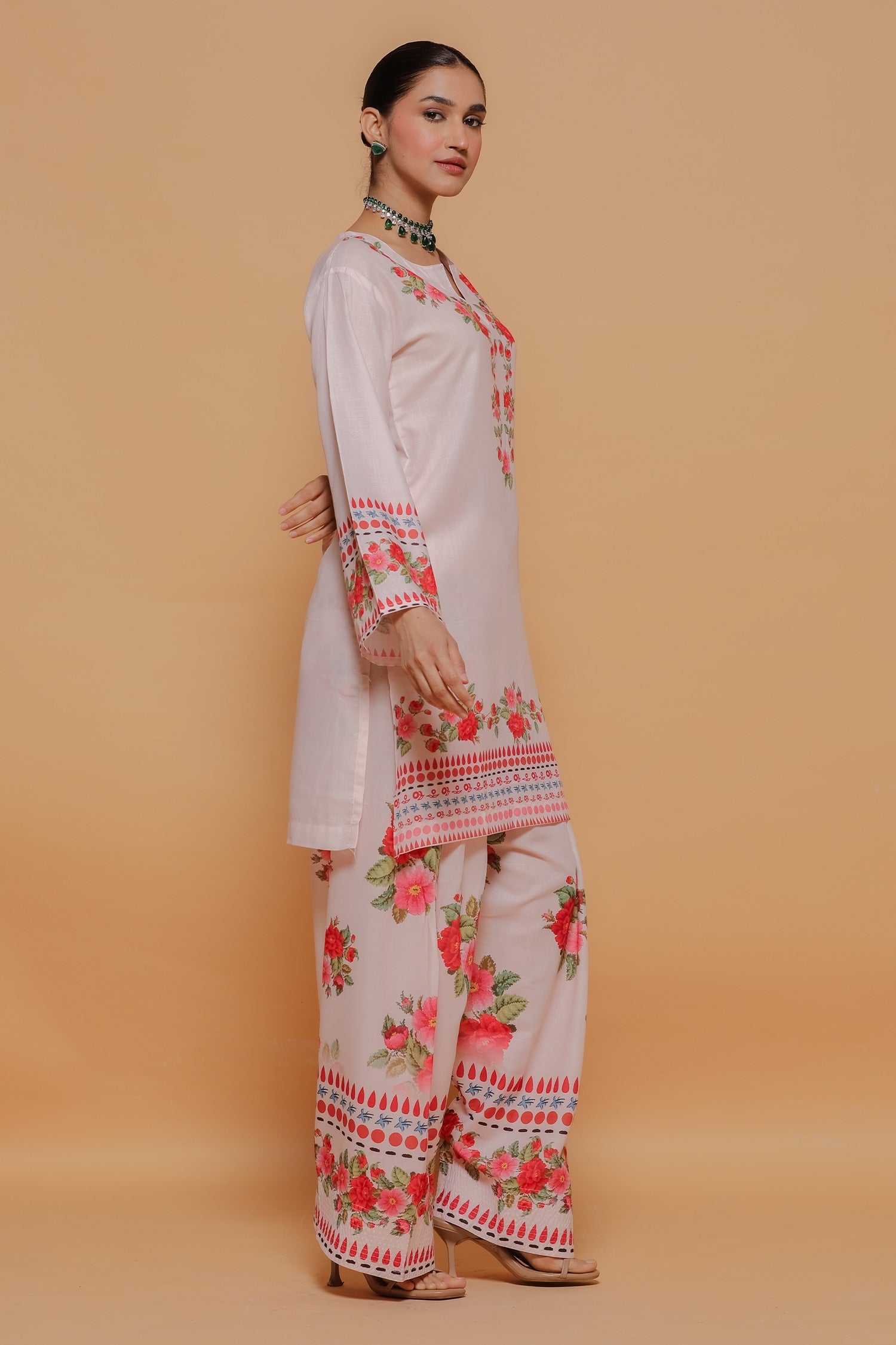 Priyanka x HOK in Blush Pink Floral Printed Lawn Cotton Co-ord Set with Farsi Pants