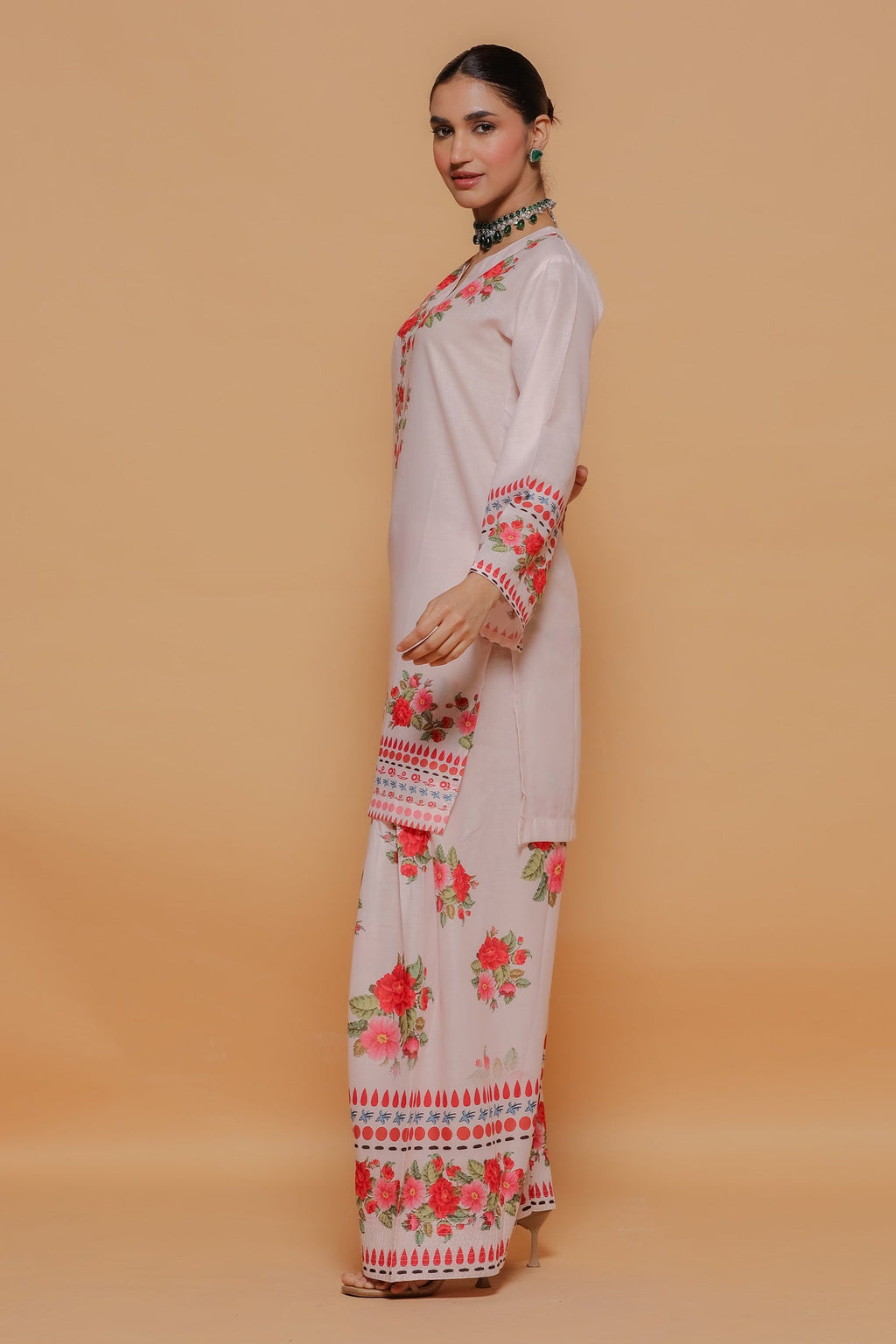 Priyanka x HOK in Blush Pink Floral Printed Lawn Cotton Co-ord Set with Farsi Pants