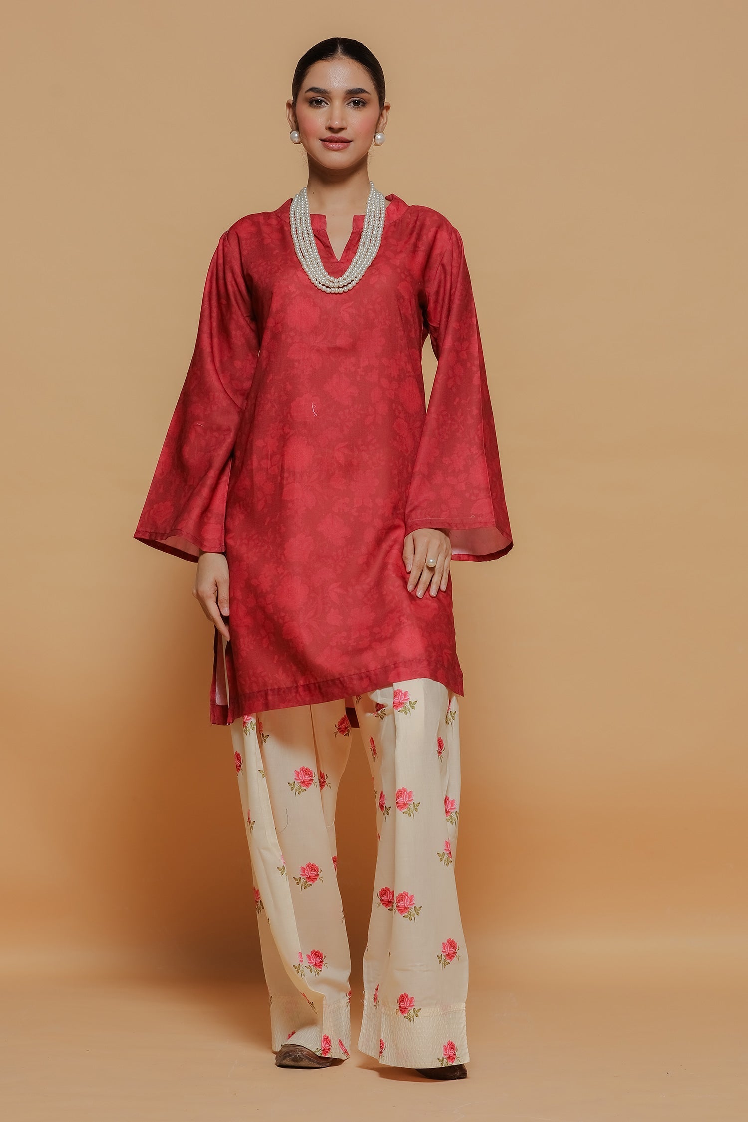 Sonali X Red Printed Lawn Cotton Co-ord Set with Farsi Pants