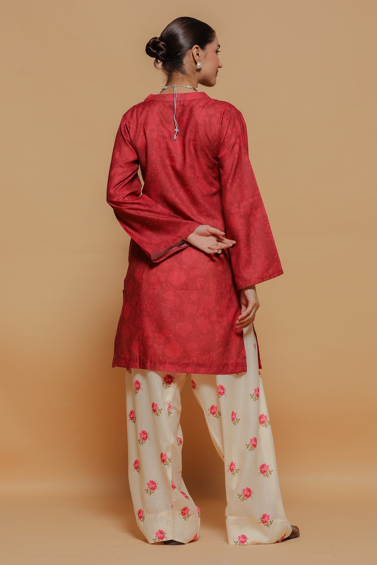 Plus Size - Red Printed Lawn Cotton Co-ord Set with Farsi Pants