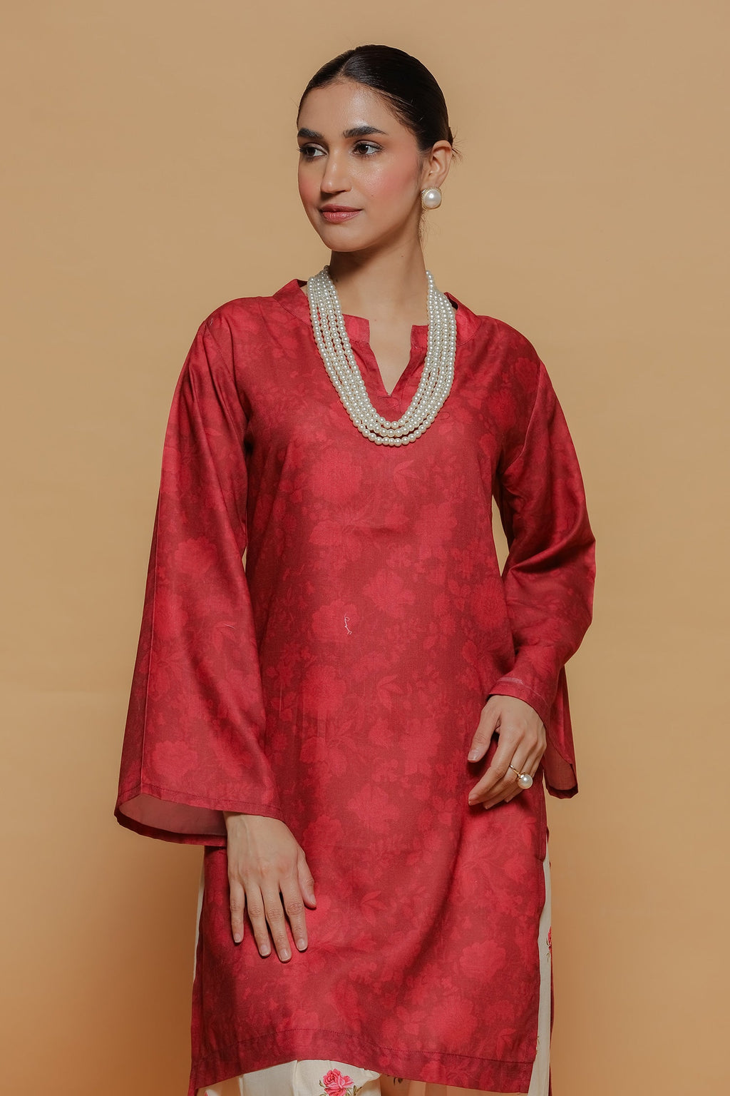 Red Printed Lawn Cotton Co-ord Set with Farsi Pants