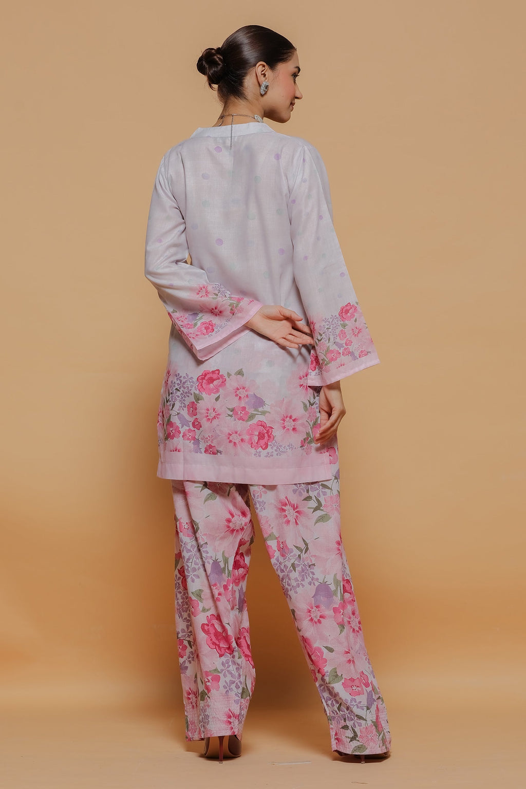 Blush Pink Printed Lawn Cotton Co-ord Set with Farsi Pants